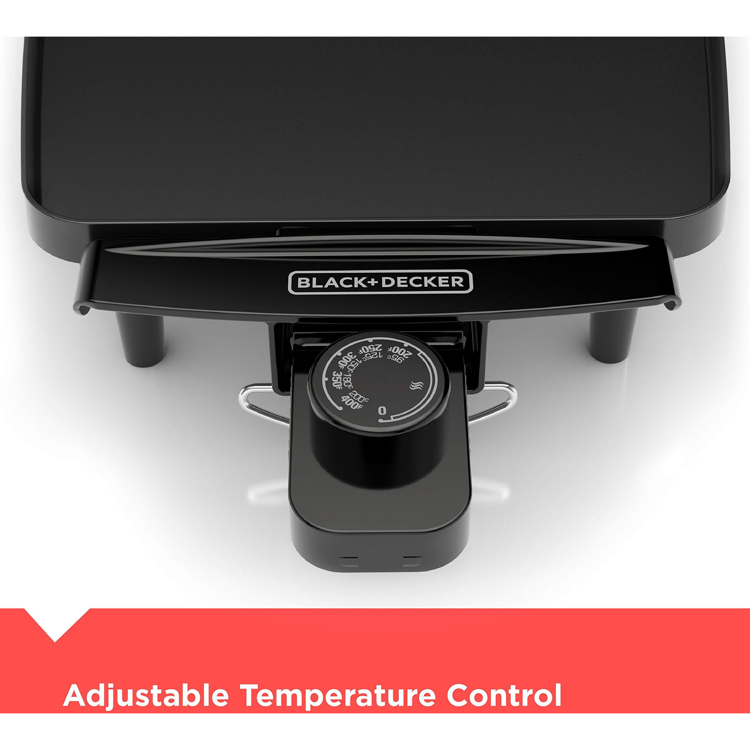 Black+Decker Electric Griddle With Removable Temperature Probe, Indoor Grill, Pancake Griddle, Black, Gd1810Bc