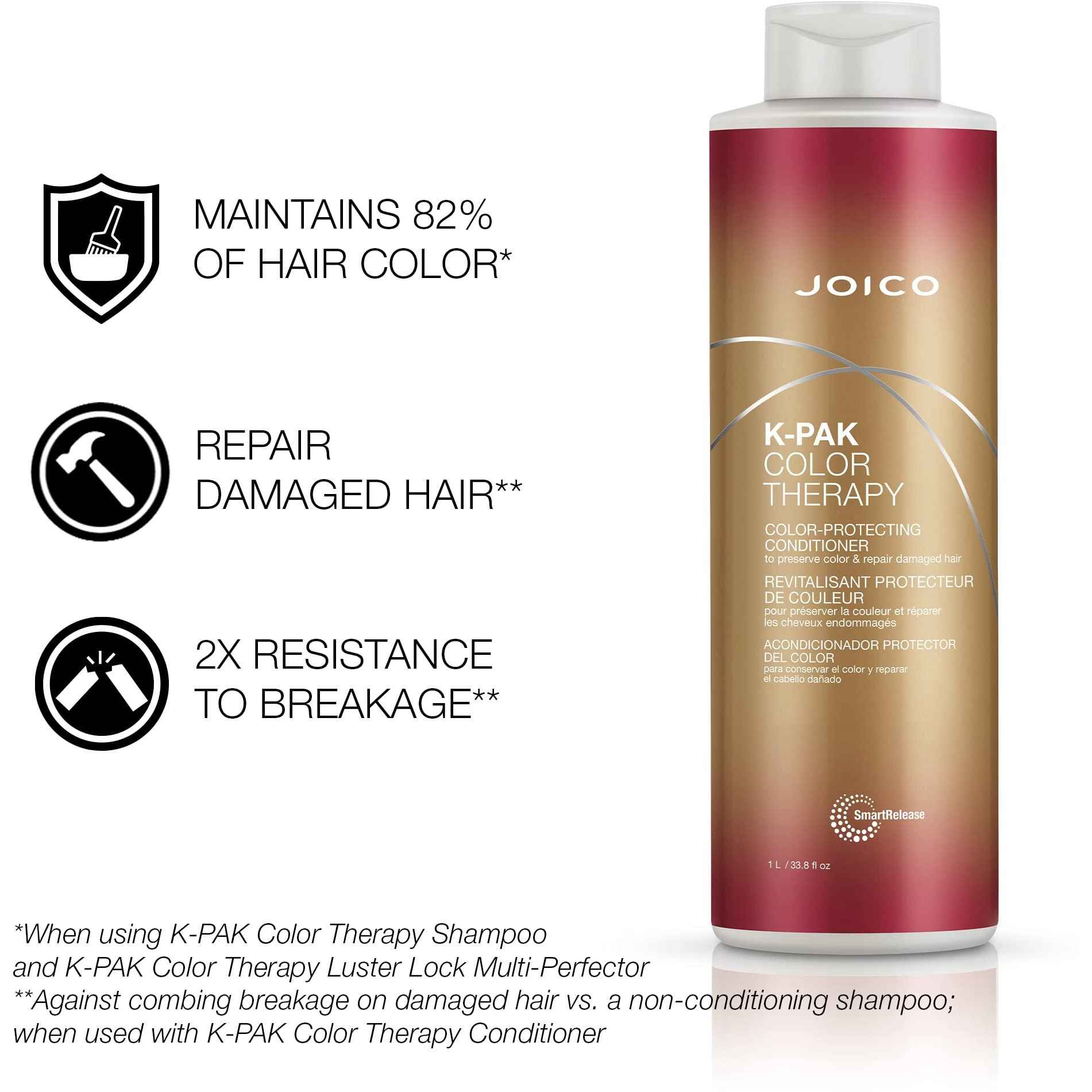 Joico K-Pak Color Therapy Color-Protecting Conditioner | For Color-Treated Hair | Boost Shine & Elasticity | Repair Breakage | Rebuild Damaged Hair | With Keratin & Argan Oil | 33.8 Fl Oz