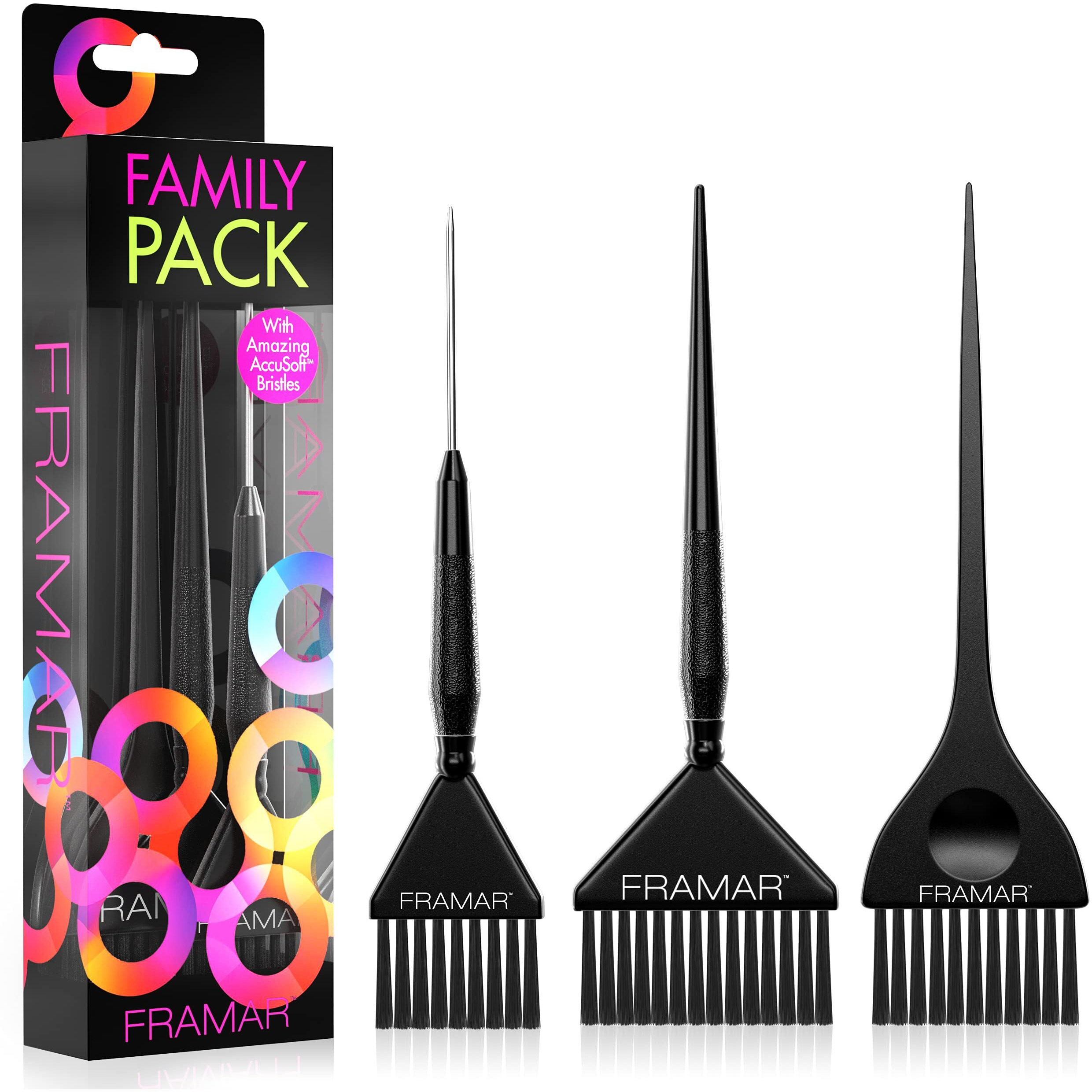 Framar Family Hair Color Brush Set - Hair Dye Brush Kit, Hair Coloring Brush, Hair Dying Brush To Apply Hair Color, Hair Color Brushes Bulk, Hair Tint Brush, Tint Brushes For Hair Color - 3 Pack