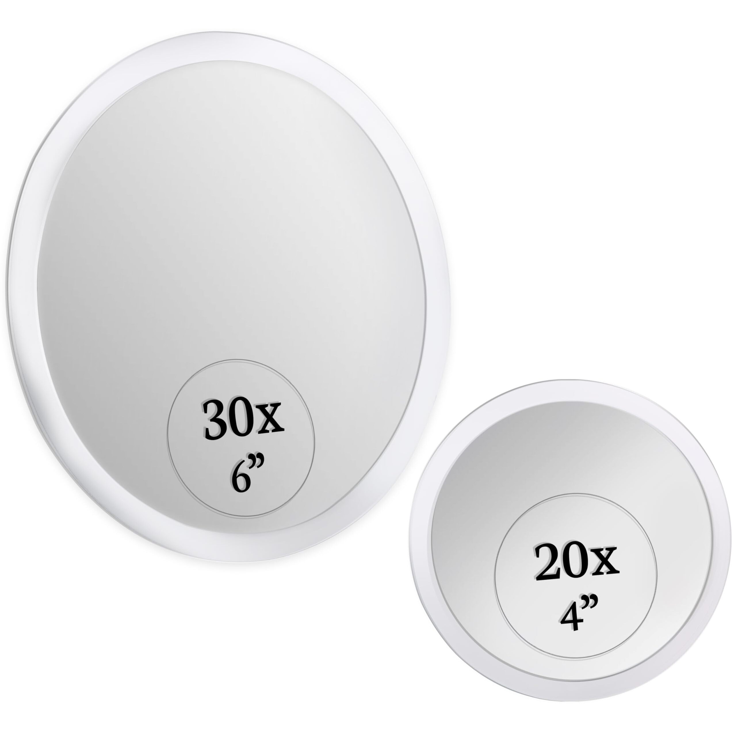 Mirrorvana Super Zoom 30X & 20X Magnifying Mirror Set For Makeup - Ultra Precise, Strong Suction, Stick On Bathroom And Hollywood Mirrors, 4-Inch (20 X) & 6-Inch (30 X)