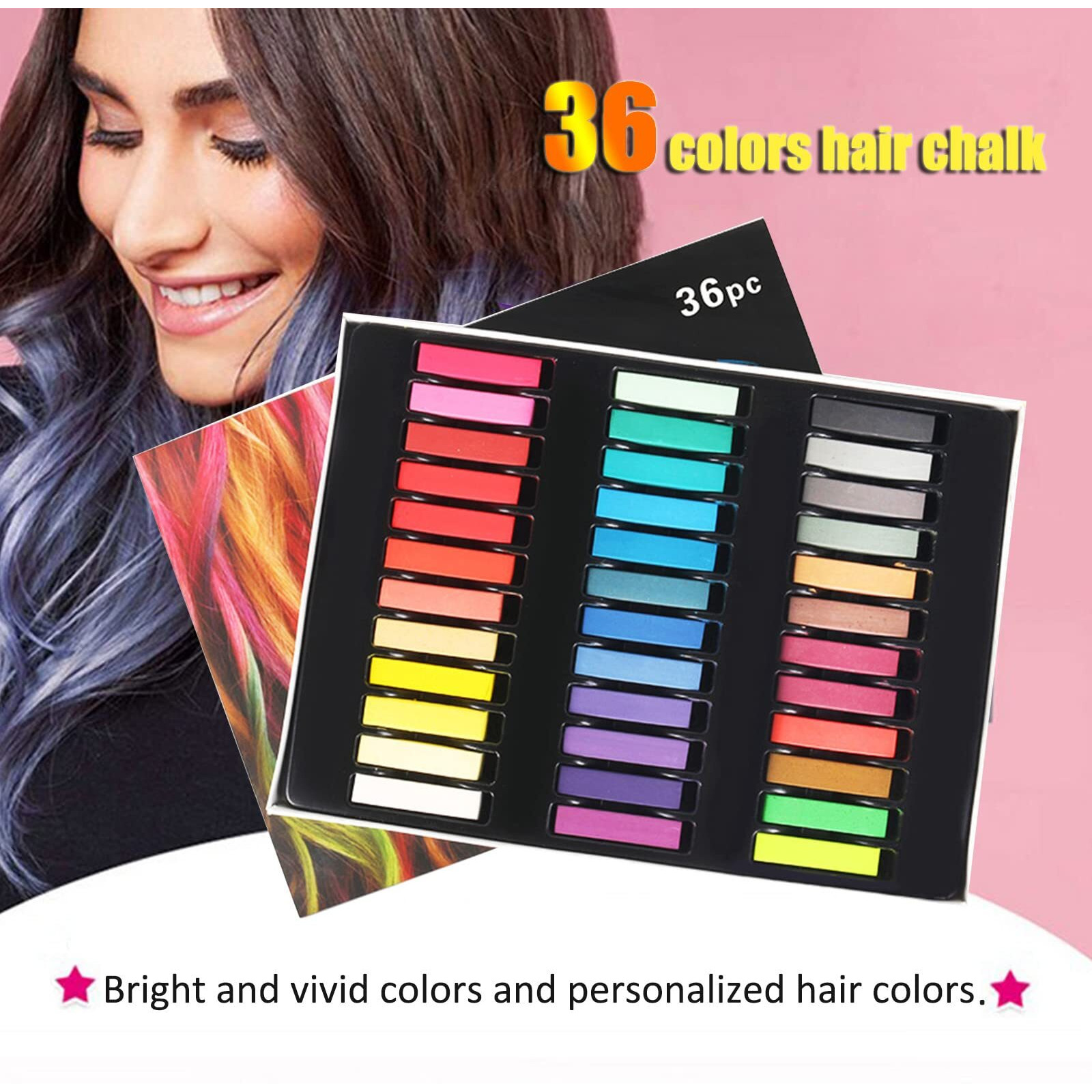Joyeee Hair Chalk For Kids, Blue Hair Chalk, 36 Colors Deluxe Black Green Brown Gray Red Blonde Purple Pink Hair Chalk, Night Before Christmas Gifts For Daughter, Friends And Sister, Toxin-Free