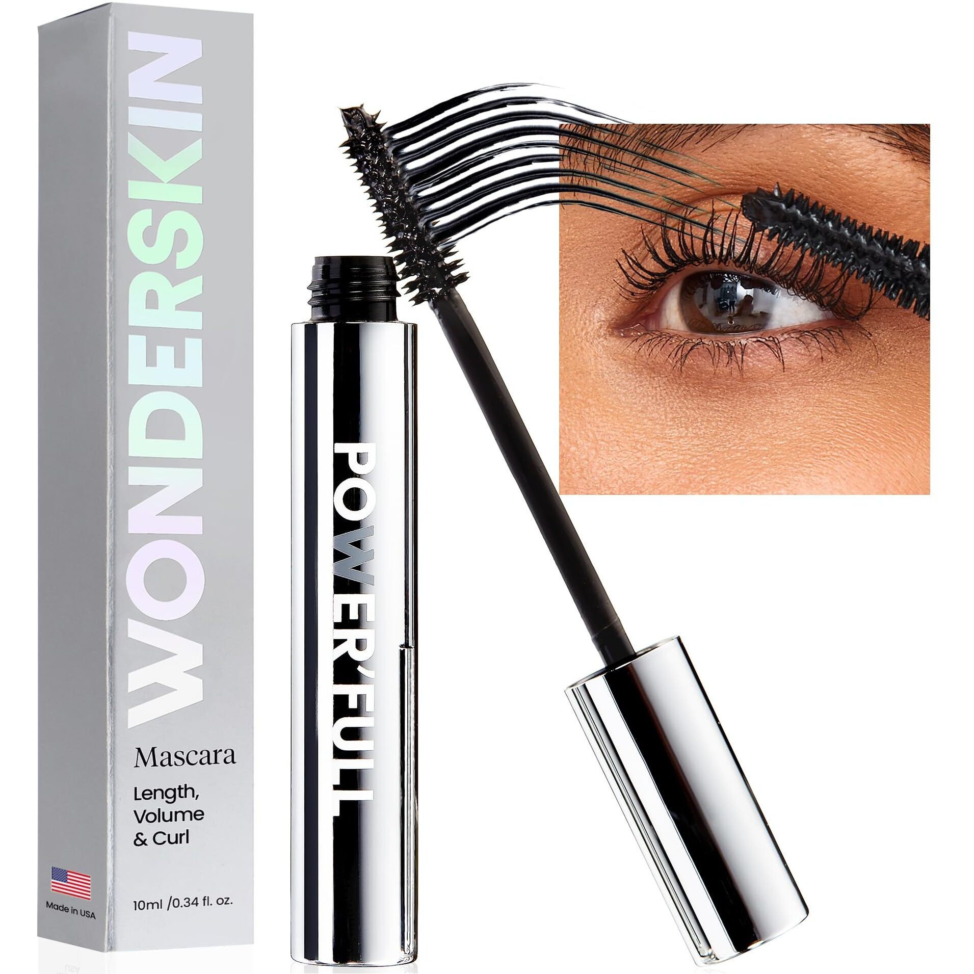 Wonderskin Mascara - Black Mascara For Volume, Length, And Curl - Lengthening, Volumizing Lash Mascara & Smudge Proof Eyelash Mascara