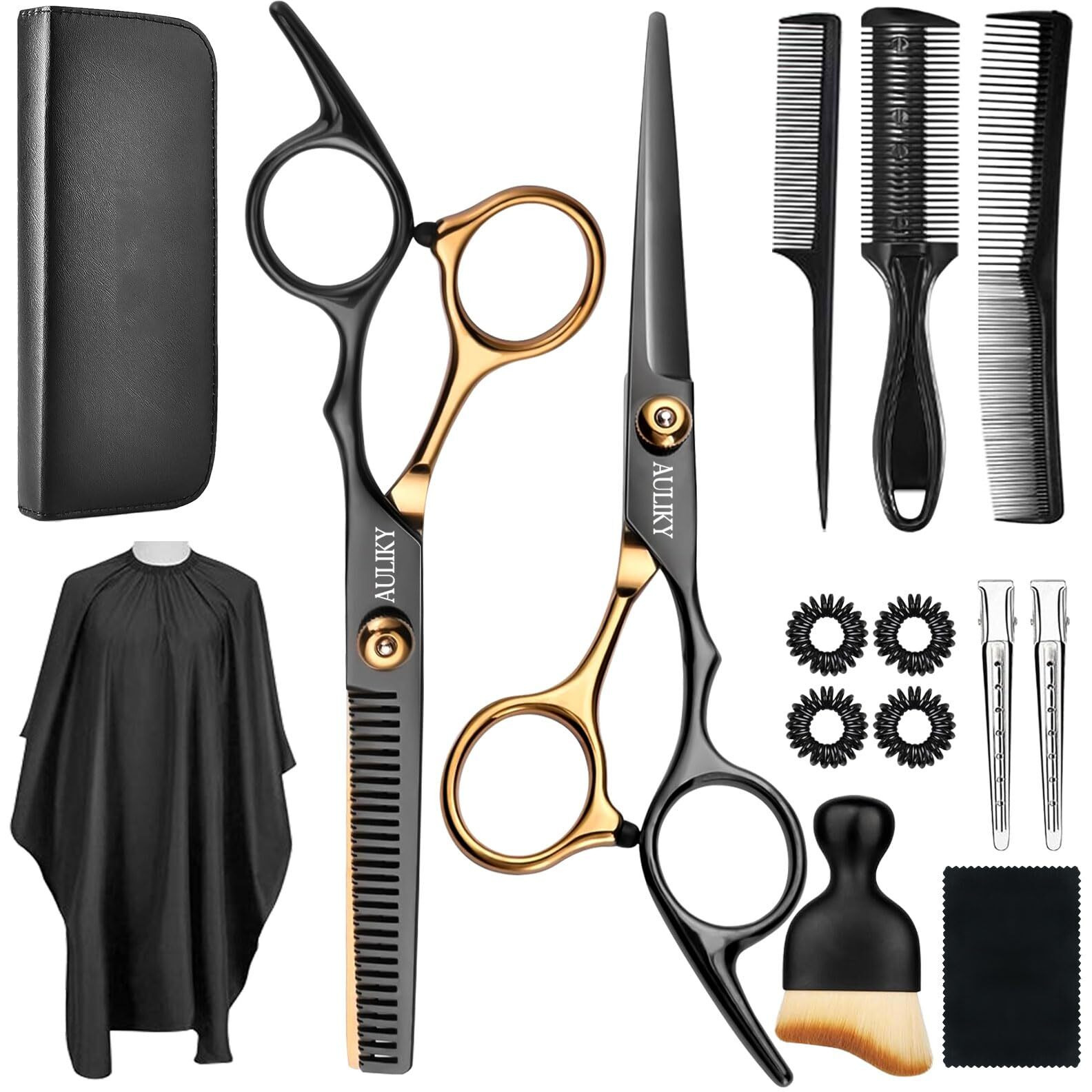 Hair Cutting Scissors Shears Kits, 15 Pcs Professional Hairdressing Scissors Set, Stainless Steel Hairdressing Shears Set Professional Thinning Scissors For Barber/Salon/Home/Men/Women/Kids/Adults
