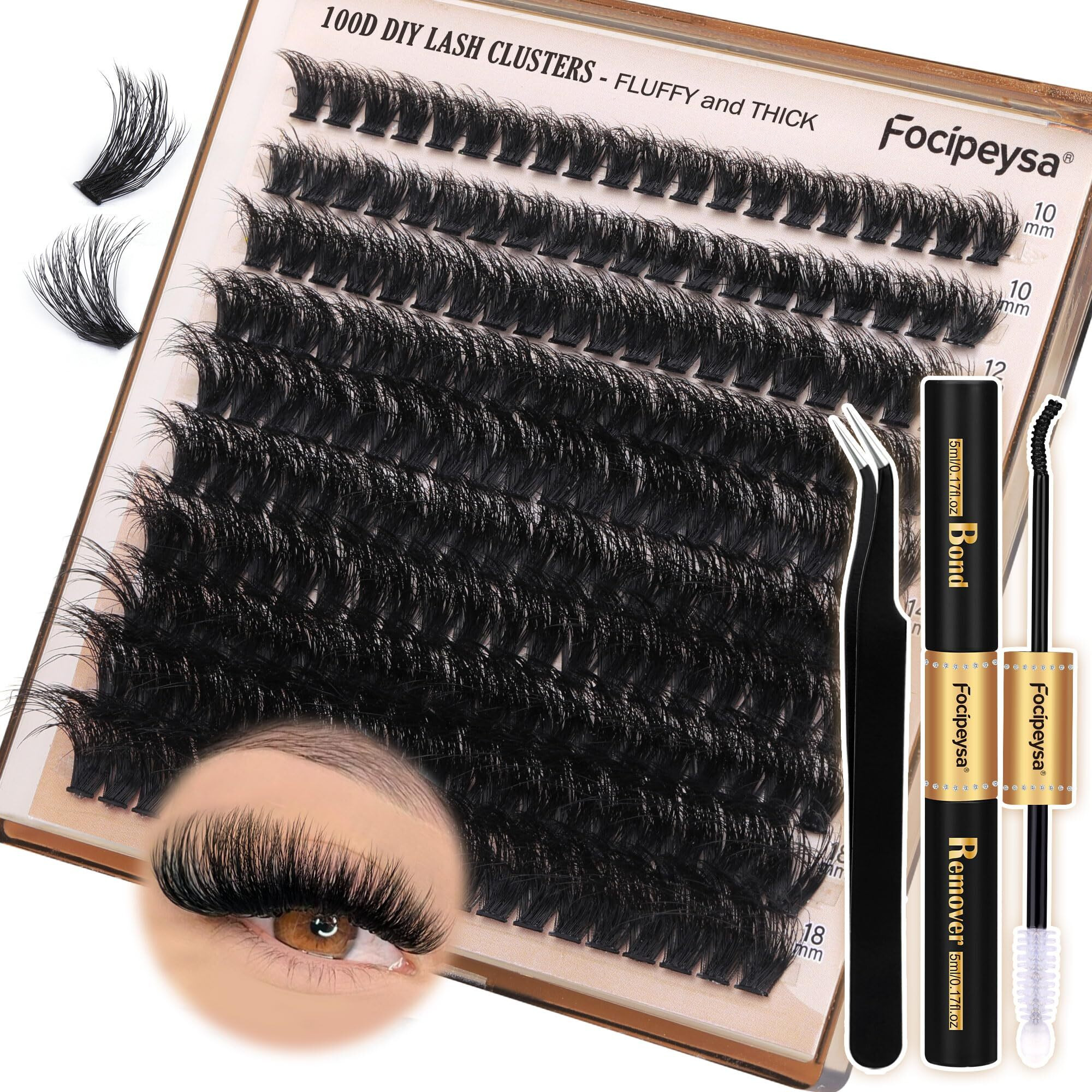 Fluffy Eyelash Extension Kit Volume Lash Clusters Kit 10-18Mm Individual Lashes Clusters 100D Diy Lash Extension Kit 200Pcs Clusters Lash With Bond And Remover Lash Applicator By Focipeysa