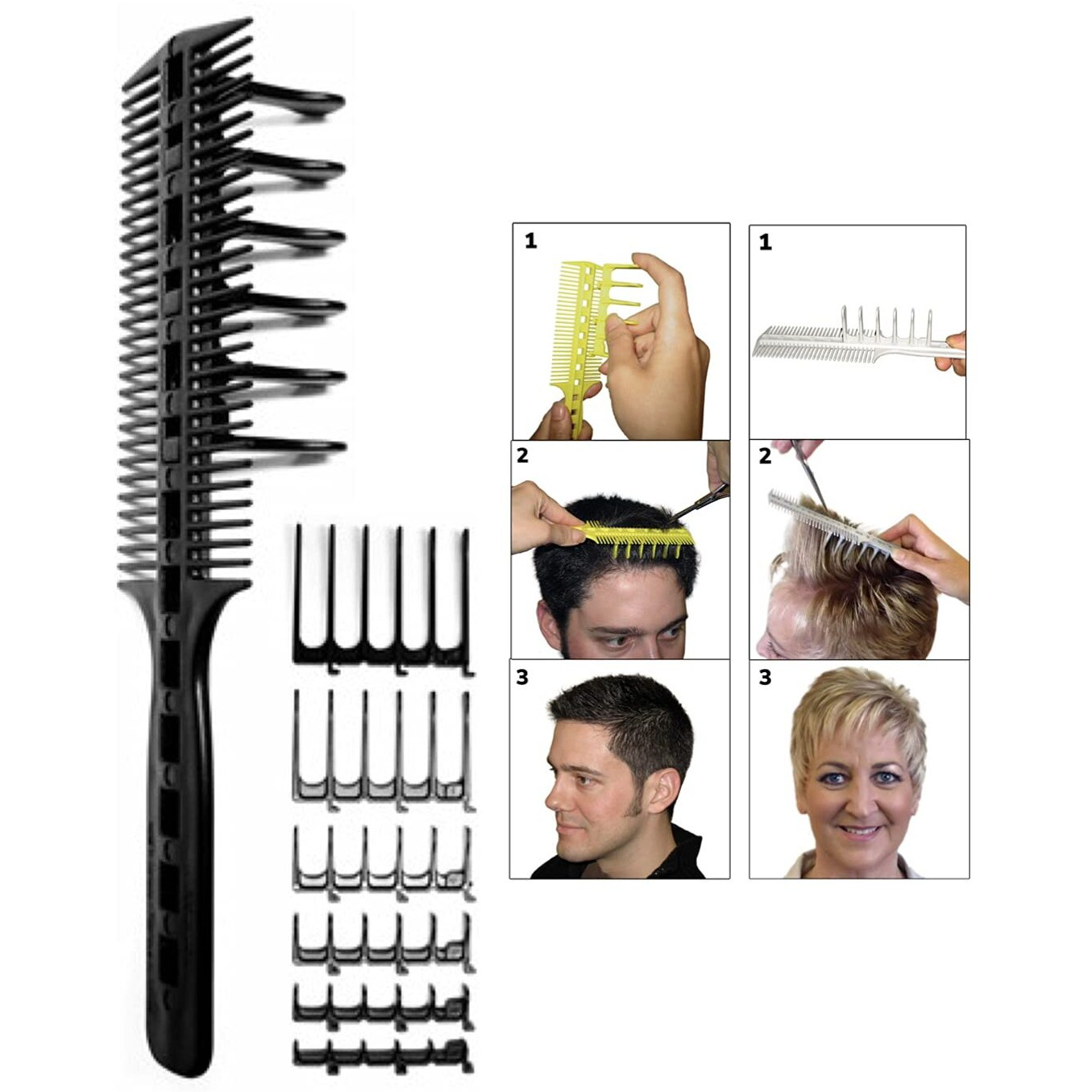 Combpal Scissor Clipper Over Comb Hair Cutting Tool - Barber Hair Cutting Kit - Diy Home Hair Cutting Guide Comb Set (Classic Set, Black)