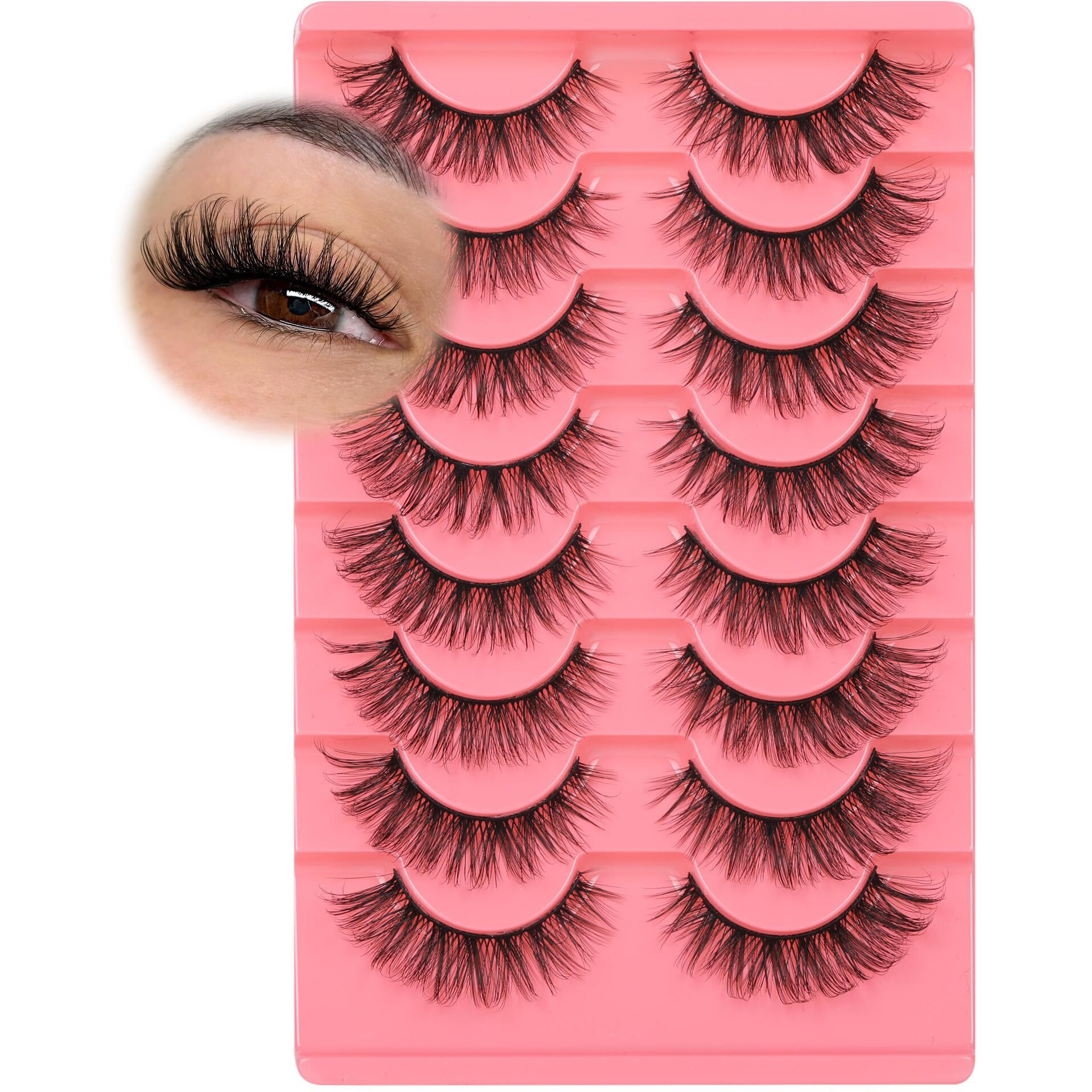 Jimire Natural Lashes Fluffy False Eyelashes Natural Look Wispy Faux Mink Lashes Short Cat Eye 15Mm False Lashes 8 Pairs Pack