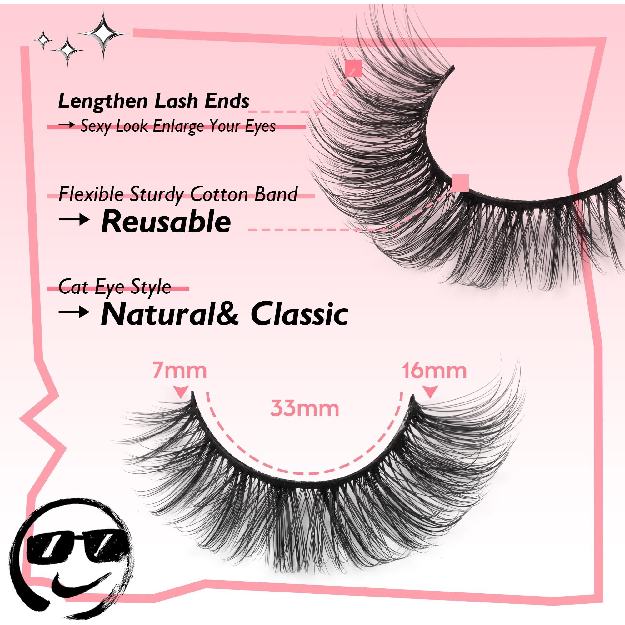 Jimire Natural Lashes Fluffy False Eyelashes Natural Look Wispy Faux Mink Lashes Short Cat Eye 15Mm False Lashes 8 Pairs Pack