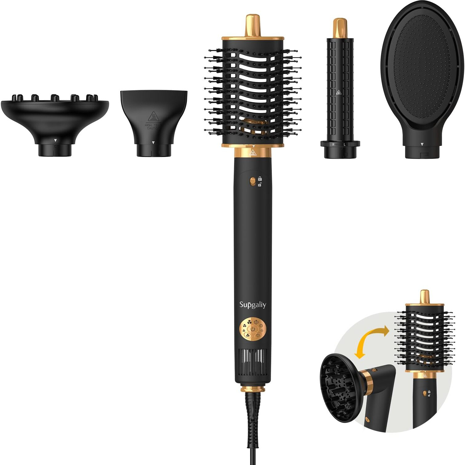 Supgaliy 5 In 1 Air Styler, 110,000 Rpm High-Speed Powerful Hair Dryer Brush & Multi-Styler With Auto-Wrap Curler, Cushion Massager Brush, Oval Brush, Diffuser, Nozzle Attachment