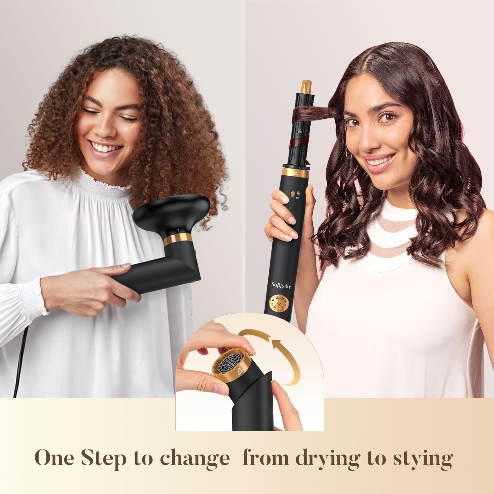 Supgaliy 5 In 1 Air Styler, 110,000 Rpm High-Speed Powerful Hair Dryer Brush & Multi-Styler With Auto-Wrap Curler, Cushion Massager Brush, Oval Brush, Diffuser, Nozzle Attachment