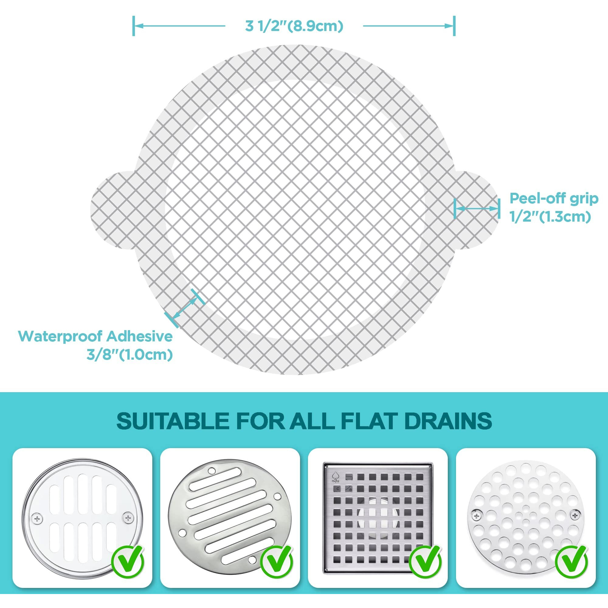 Aire Allure, 50 Pack, Disposable Shower Drain Hair Catcher Mesh Stickers