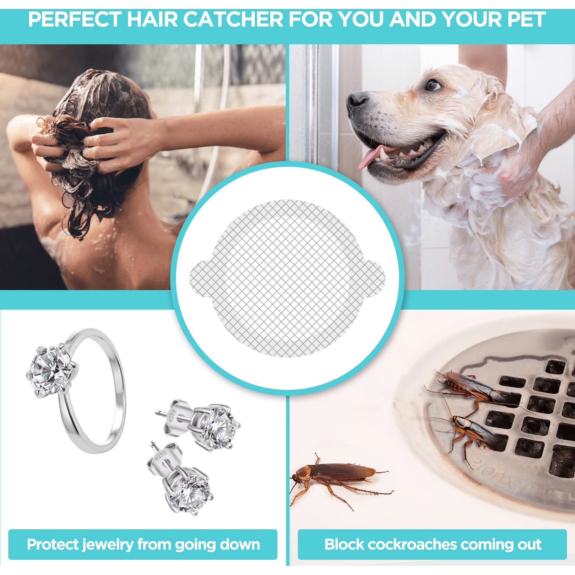Aire Allure, 50 Pack, Disposable Shower Drain Hair Catcher Mesh Stickers