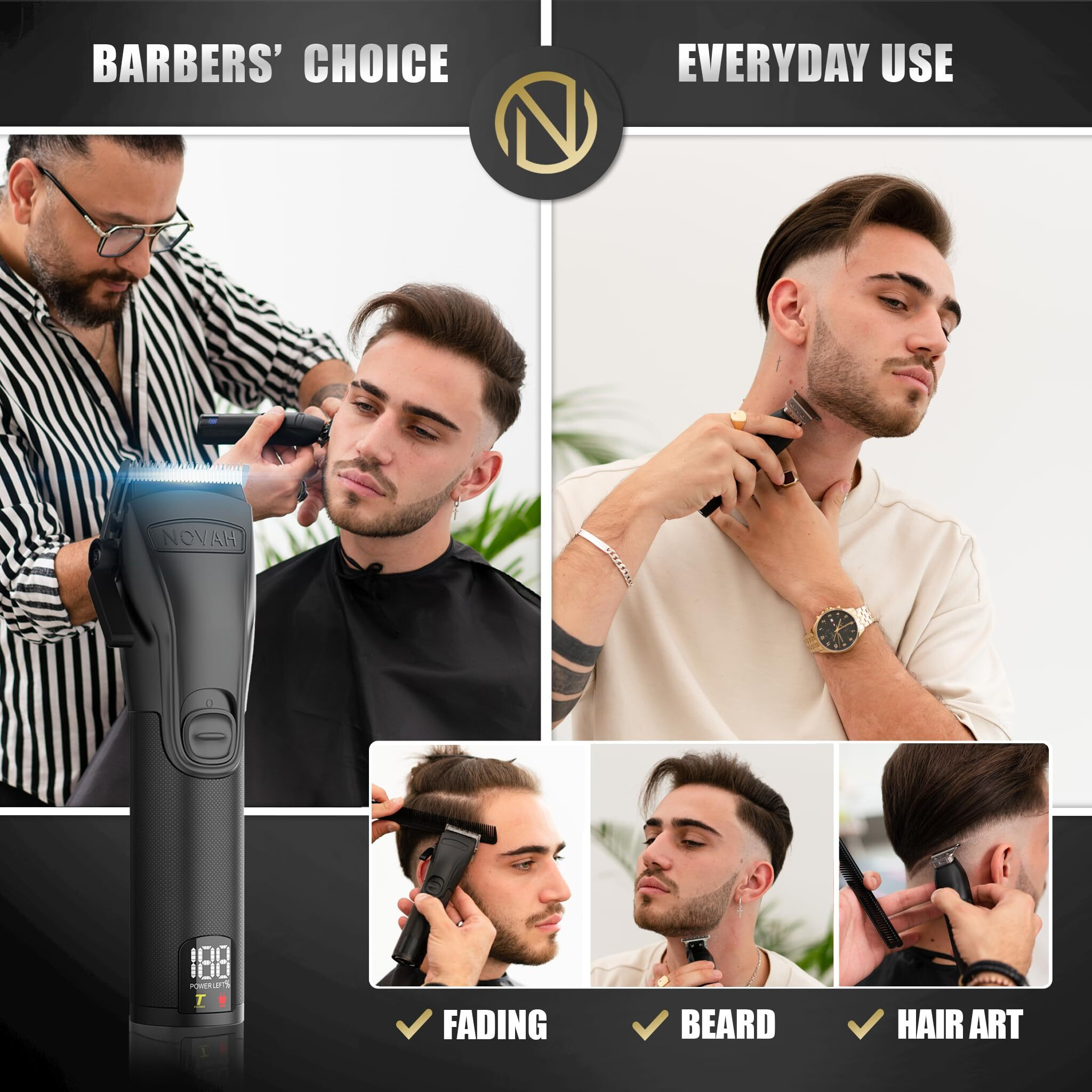 Novah Professional Hair Clippers For Men, Professional Barber Clippers, Electric Mens Cordless Hair Clippers For Barbers Haircut Kit Fade, Maquina De Cortar Cabello