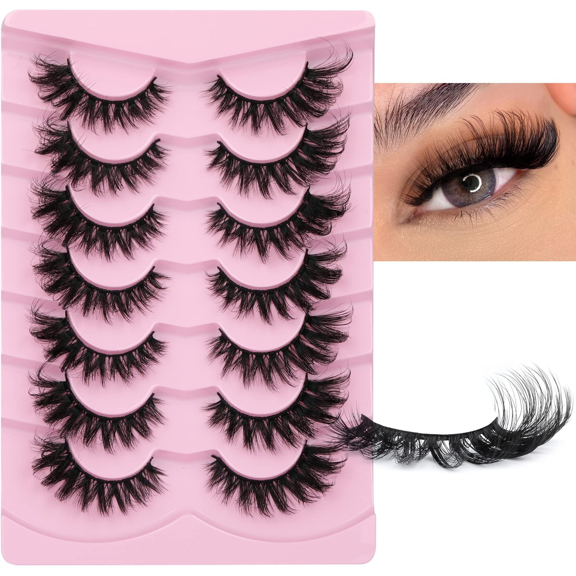 Jimire Faux Mink Lashes Fluffy Cat Eye Natural Look False Eyelashes Volume Wispy Fox Eye Crossed 17Mm Thick Fake Lashes Look Like Eyelash Extensions Pestaas 7 Pairs Pack