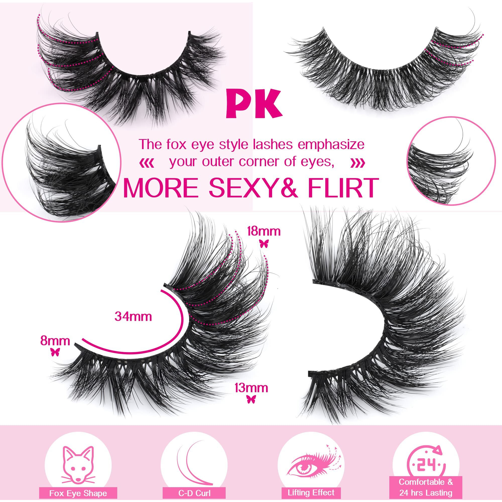 Jimire Faux Mink Lashes Fluffy Cat Eye Natural Look False Eyelashes Volume Wispy Fox Eye Crossed 17Mm Thick Fake Lashes Look Like Eyelash Extensions Pestaas 7 Pairs Pack