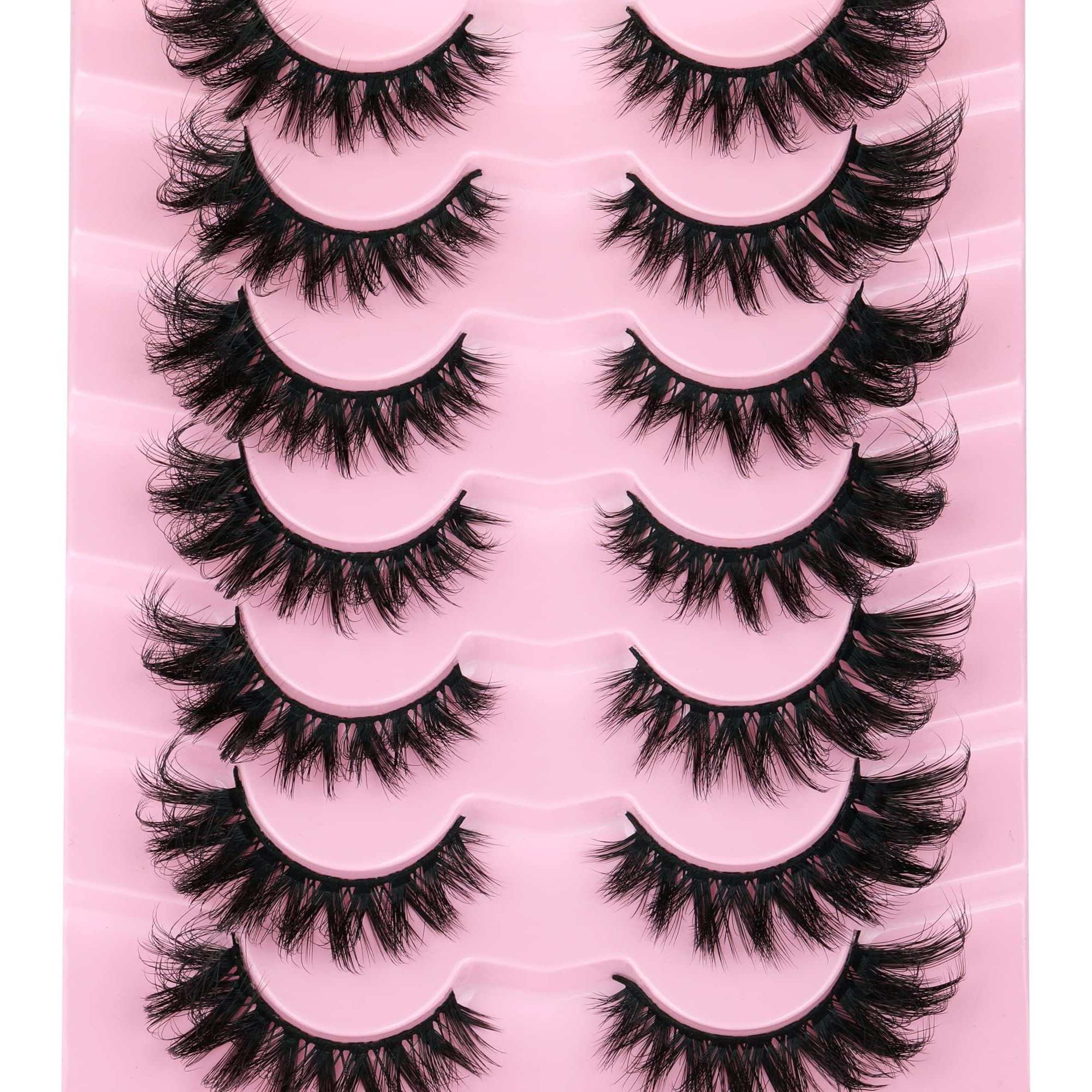 Jimire Faux Mink Lashes Fluffy Cat Eye Natural Look False Eyelashes Volume Wispy Fox Eye Crossed 17Mm Thick Fake Lashes Look Like Eyelash Extensions Pestaas 7 Pairs Pack