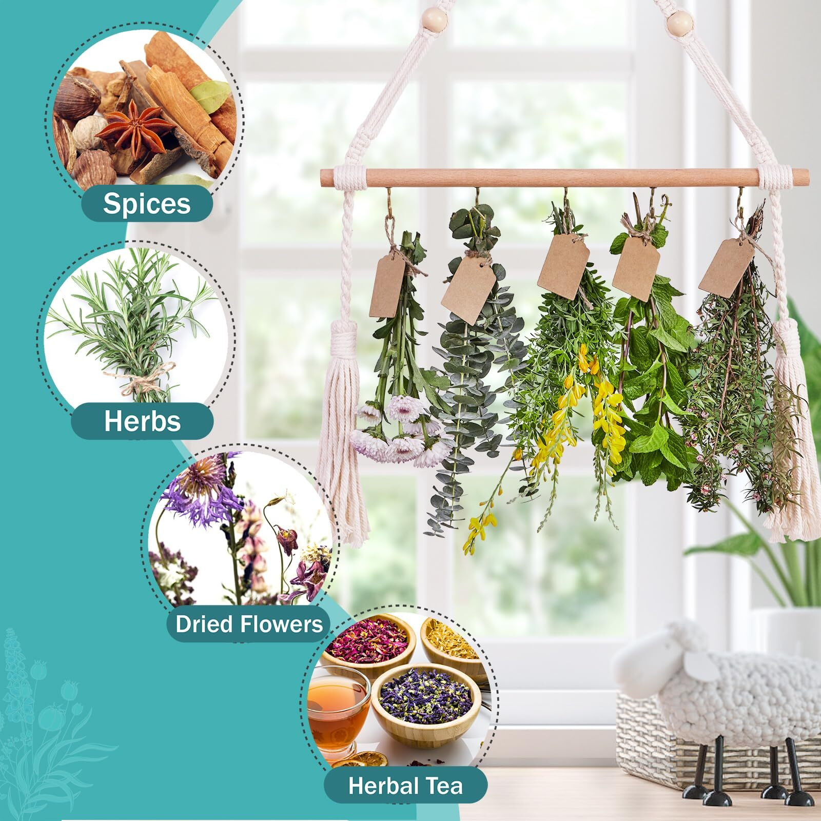Protitous 2Pack Herb Drying Rack Flower Drying With 25Pcs Brown Gift Tags And 32Ft Natural Jute Twine Herb Dryer,Herb Drying Rack,Hanging Herb Dryer Rack