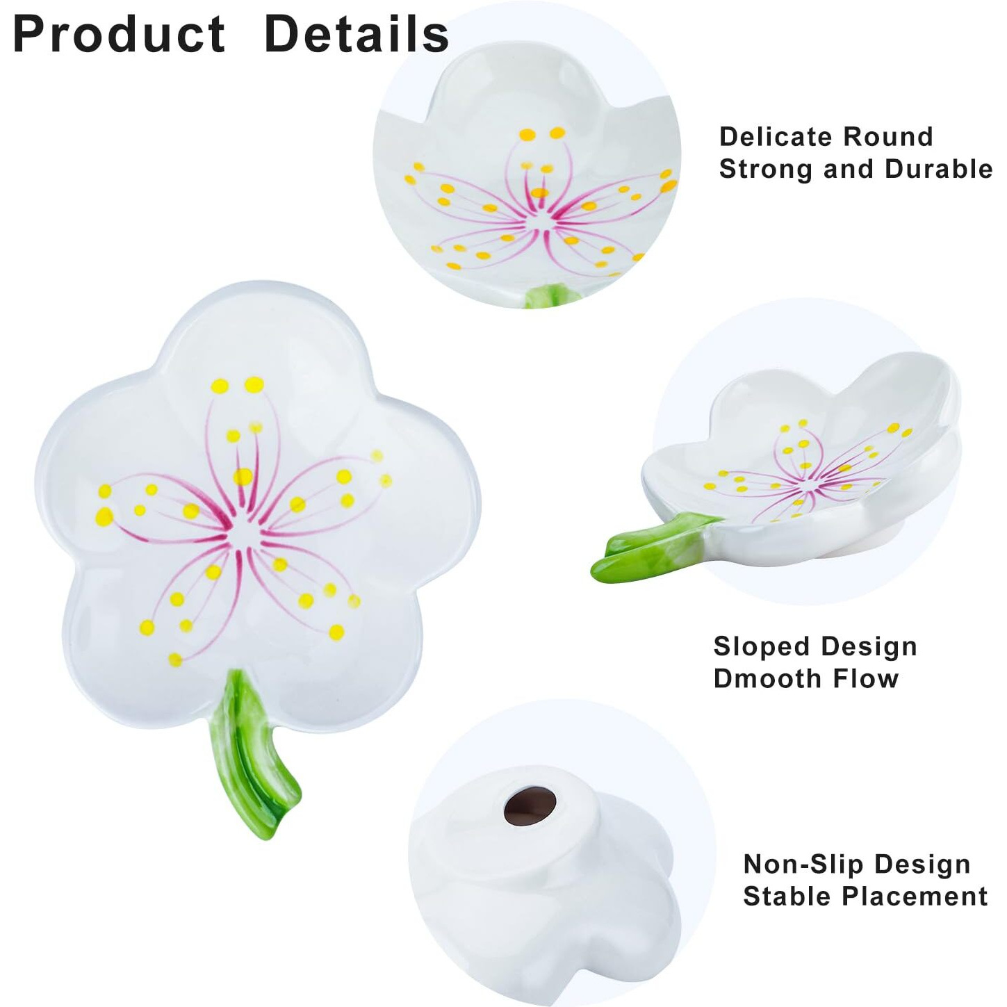 Hualisiji Ceramic Soap Dish For Shower Self Draining Soap Dish Ceramic Flower Shaped Soap Dish Sustainable Use For All Common Sizes Solid Soaps (White)