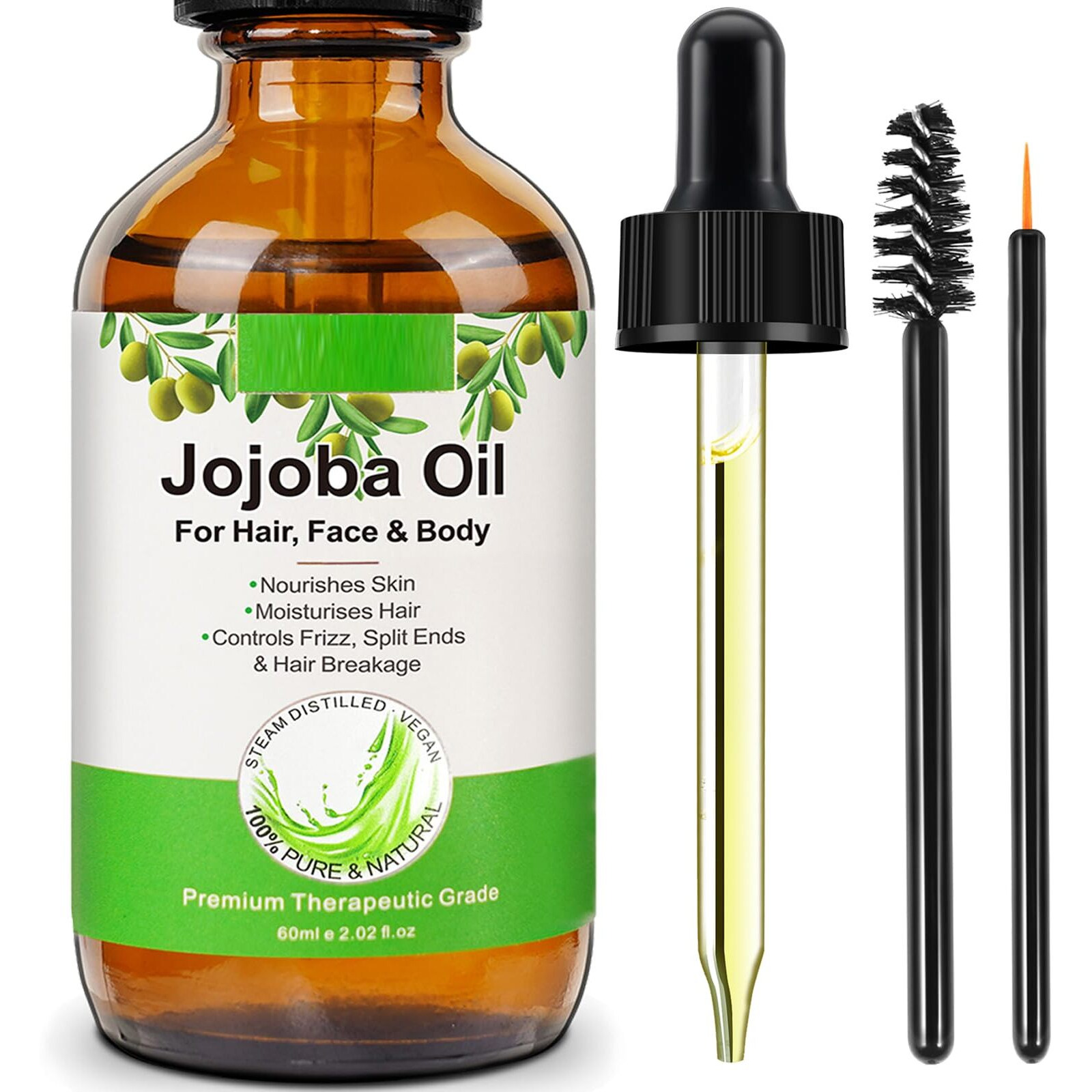Valleylux Organic Jojoba Oil 60Ml, 100% Pure & Natural Jojoba Oil For Hair, Face, Body & Nails, Moisturize Skin & Helps Fight Acne, Jojoba Oil Organic Cold Pressed Unrefined.(1Pack-2.02Fl.Oz)