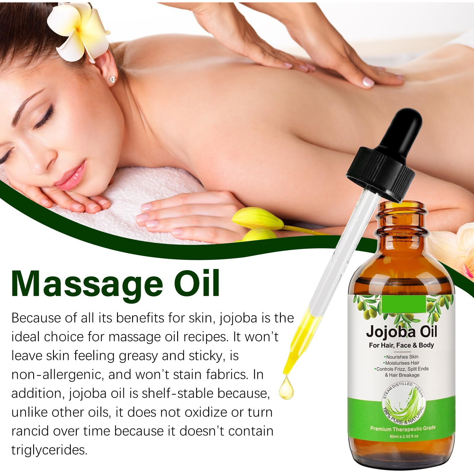 Valleylux Organic Jojoba Oil 60Ml, 100% Pure & Natural Jojoba Oil For Hair, Face, Body & Nails, Moisturize Skin & Helps Fight Acne, Jojoba Oil Organic Cold Pressed Unrefined.(1Pack-2.02Fl.Oz)