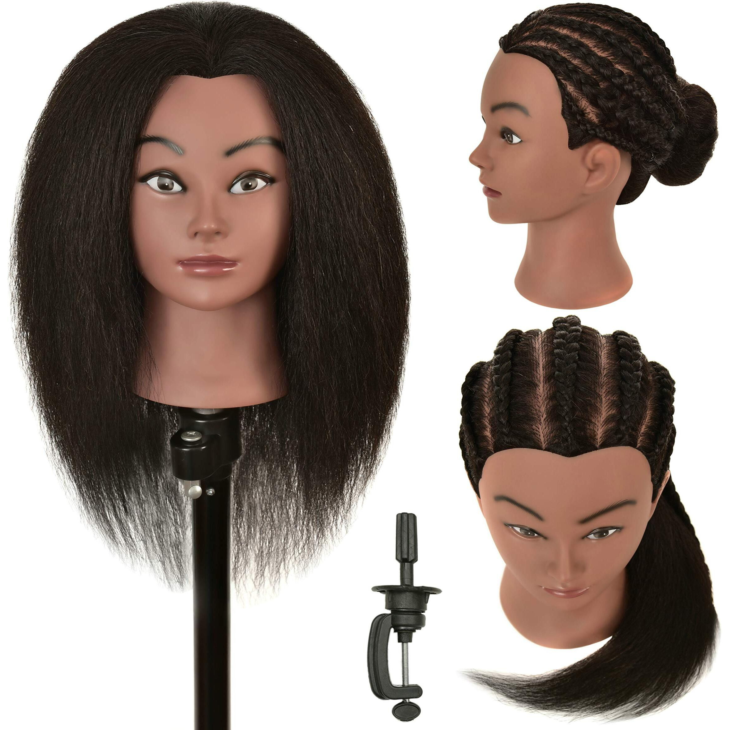 Rihannahair 100% Real Human Hair Mannequin Head With Stand Manikin Cosmetology Doll Training Head For Hairdresser Practice Braiding Styling Coloring Bleaching Dyeing Curling Cutting Display
