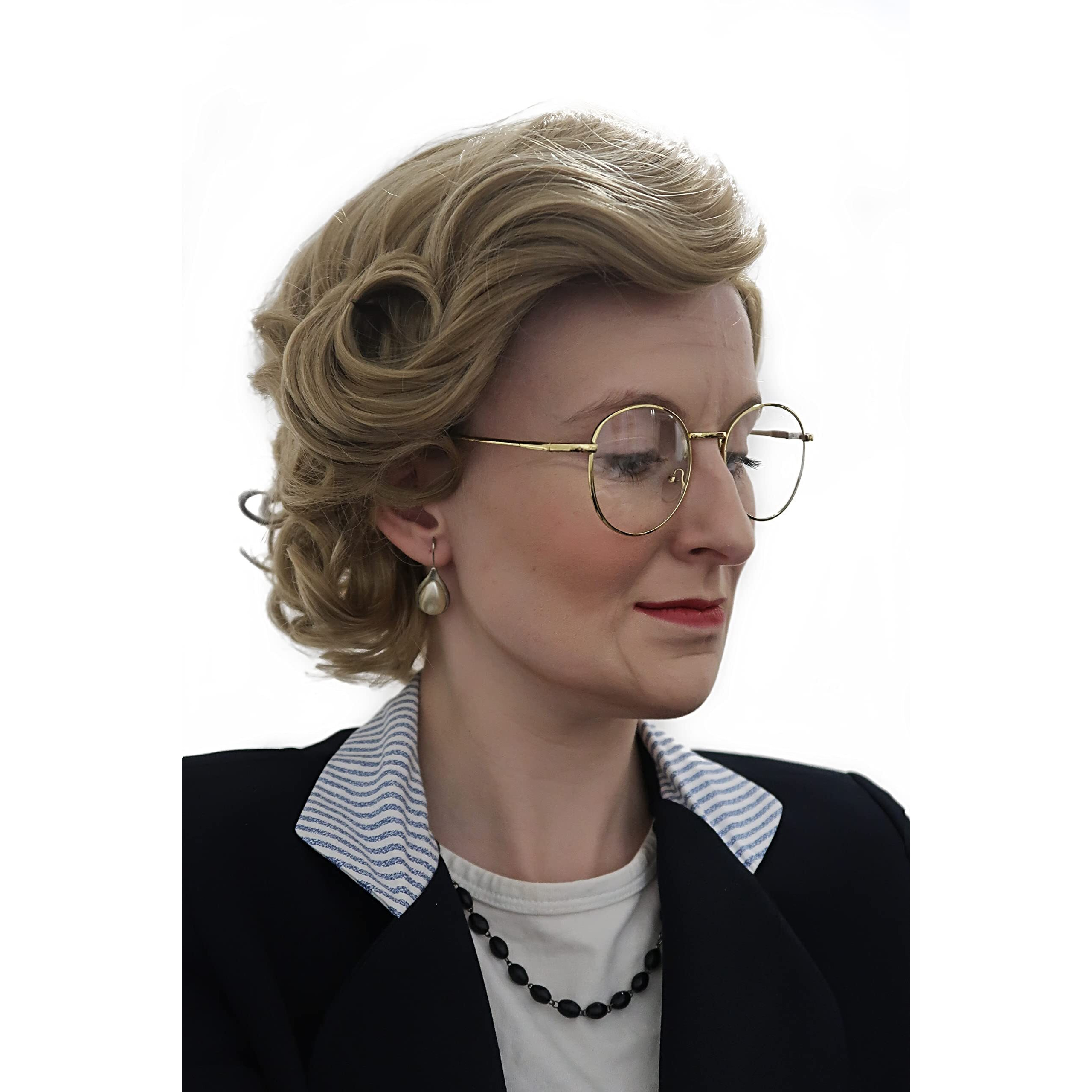 Allaura Mrs Doubt+Fire Old Lady Wig Short Wavy Costume Wig Womens Cosplay Wigs Grandma