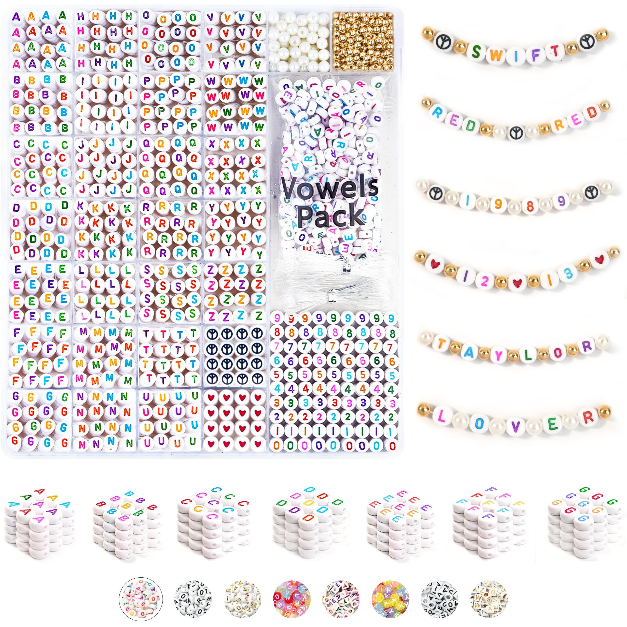 Dodobeads Alphabet Beads For Bracelets - 1650Pcs Round Acrylic Letter Beads A-Z With Extra Vowels & Number Beads And Spacer Beads - Ideal For Bracelets, Necklaces, Friendship Bracelet Kits