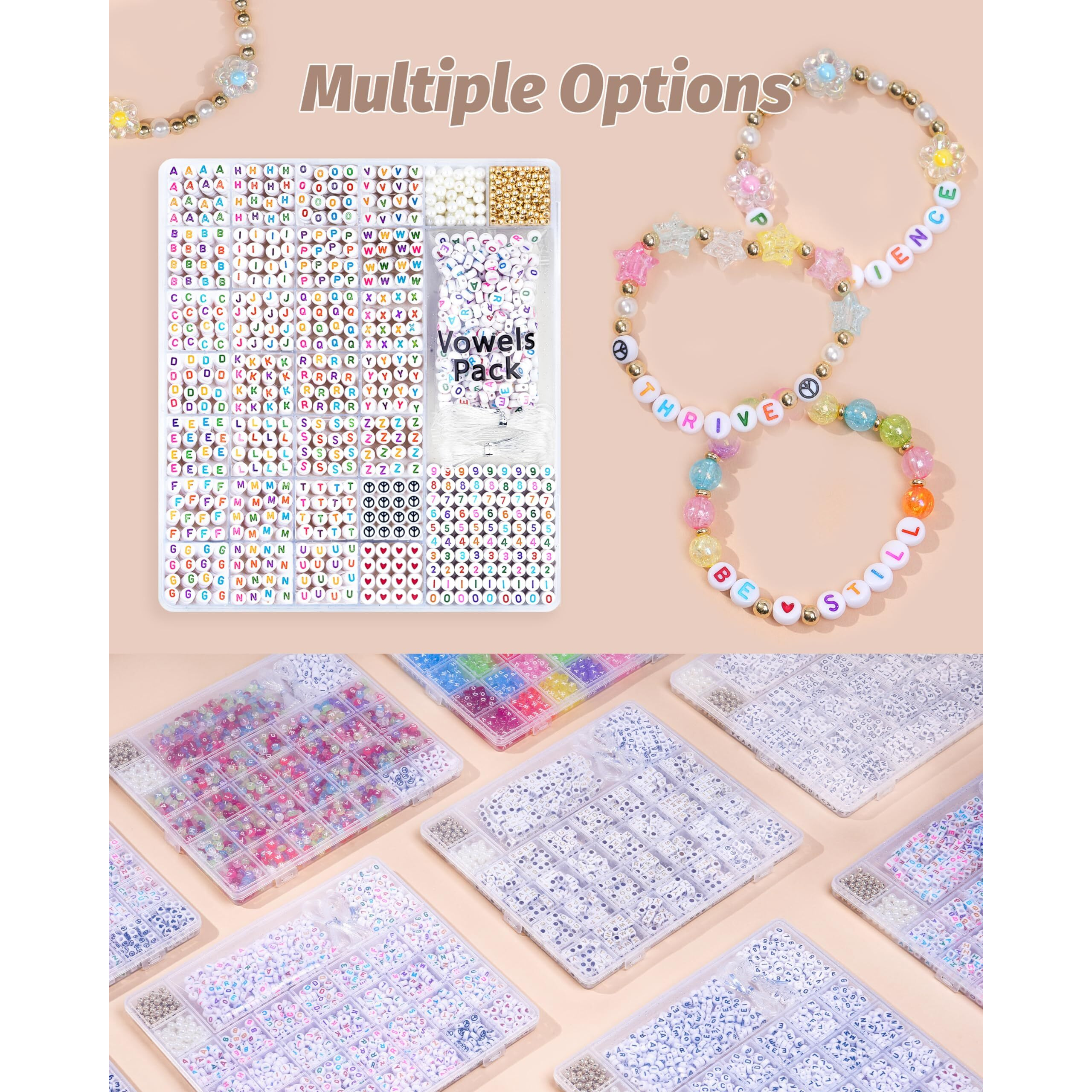 Dodobeads Alphabet Beads For Bracelets - 1650Pcs Round Acrylic Letter Beads A-Z With Extra Vowels & Number Beads And Spacer Beads - Ideal For Bracelets, Necklaces, Friendship Bracelet Kits