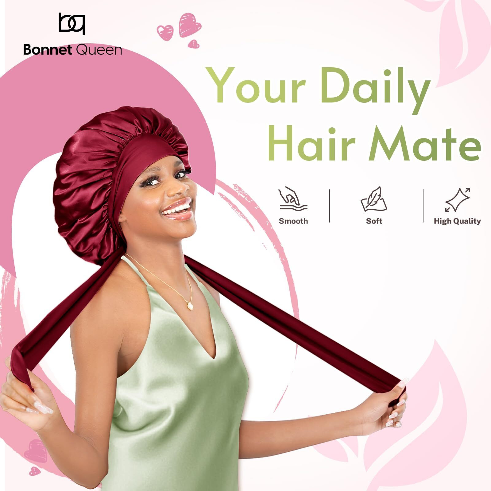 Bonnet Queen Silk Bonnet For Sleeping Women Satin Bonnet Hair Bonnet Night Sleep Cap Scarf Wrap For Curly Hair With Tie Band Dark Red