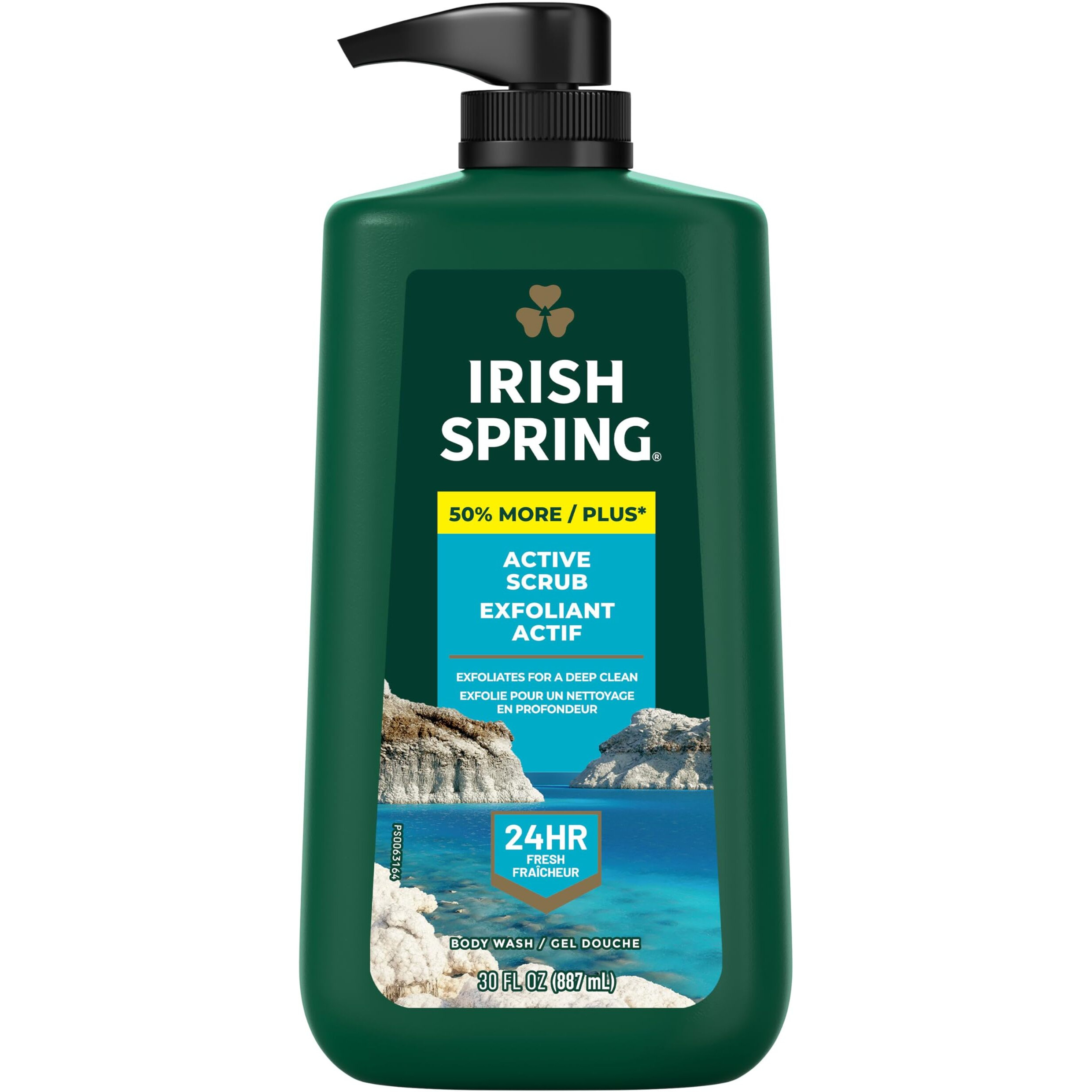 Irish Spring Active Scrub Exfoliating Men's Body Wash, Lavender And Citrus Scent, 30 Oz Pump Bottle