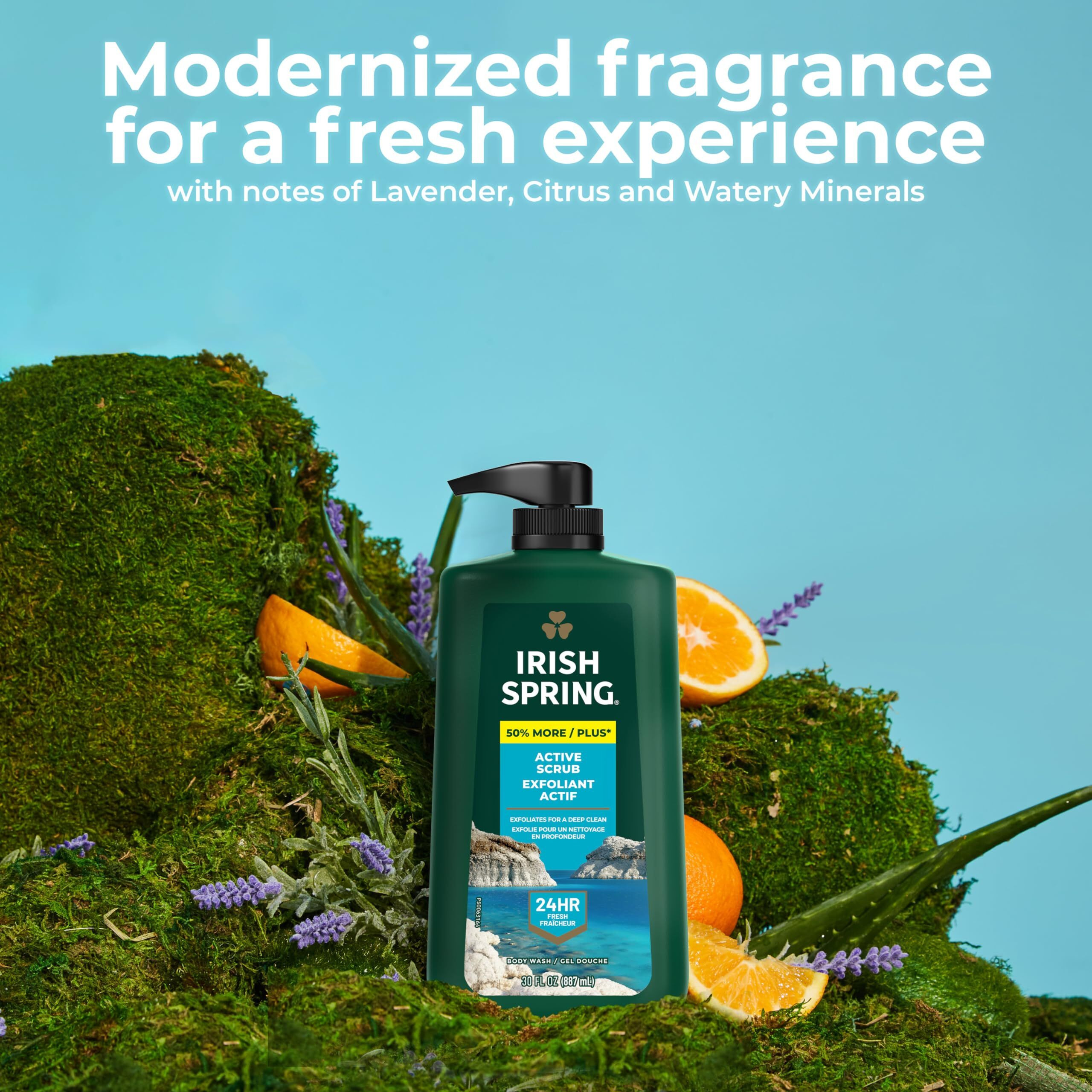 Irish Spring Active Scrub Exfoliating Men's Body Wash, Lavender And Citrus Scent, 30 Oz Pump Bottle