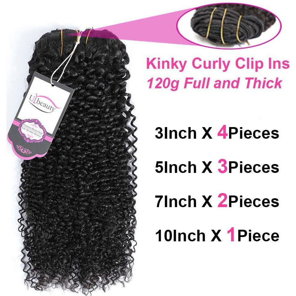 20 Inch Kinky Curly Clip In Hair Extensions For Black Women Human Hair, Urbeauty Curly Hair Extensions Clip In Human Hair, 3C Kinky Curly Hair Clip Ins For Women