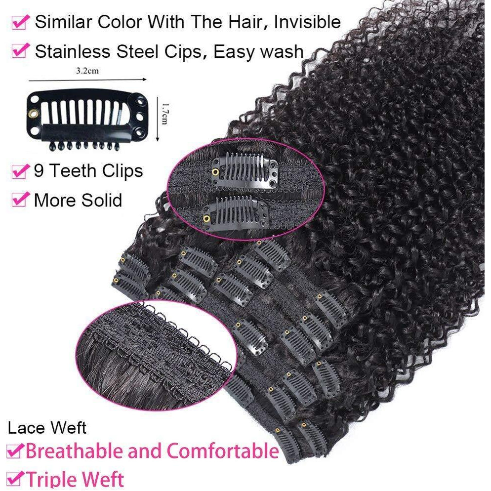 20 Inch Kinky Curly Clip In Hair Extensions For Black Women Human Hair, Urbeauty Curly Hair Extensions Clip In Human Hair, 3C Kinky Curly Hair Clip Ins For Women