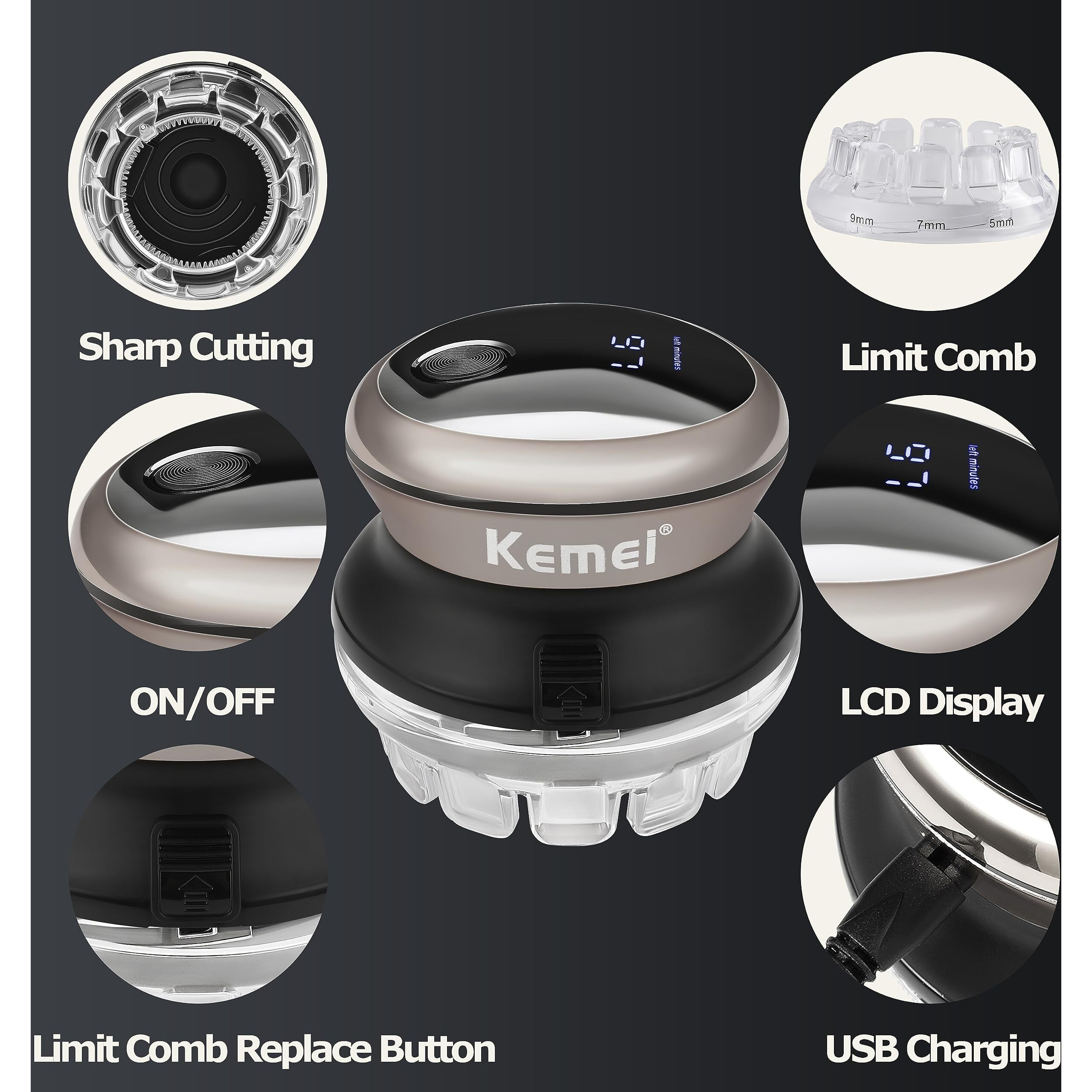 Kemei Hair Clipper For Men,Circular Cordless Hair Trimmer, Self-Haircut Kit, Rechargeable Led Display Km 887