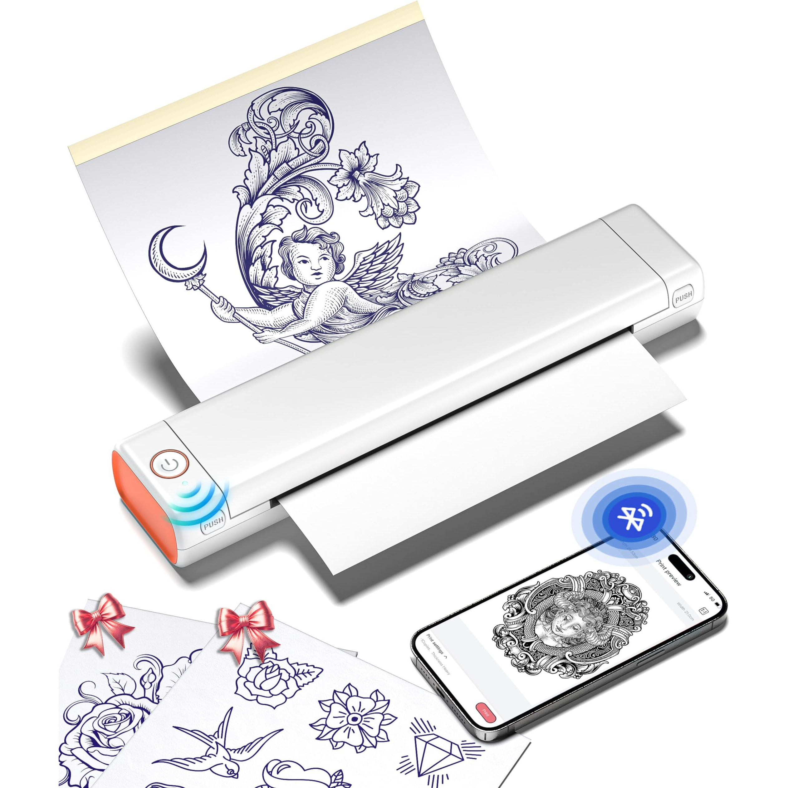 Phomemo M08F Wireless Tattoo Transfer Stencil Printer, Tattoo Transfer Thermal Copier Machine With 10Pcs Tattoo Transfer Paper, Tattoo Printer Kit For Tattoo Artists, Compatible With Smartphone & Pc