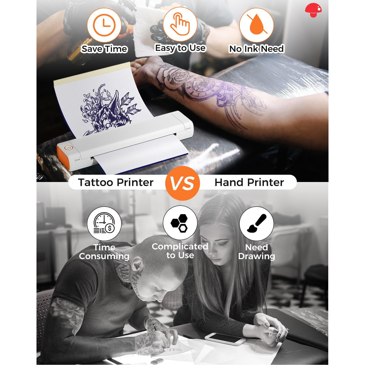 Phomemo M08F Wireless Tattoo Transfer Stencil Printer, Tattoo Transfer Thermal Copier Machine With 10Pcs Tattoo Transfer Paper, Tattoo Printer Kit For Tattoo Artists, Compatible With Smartphone & Pc