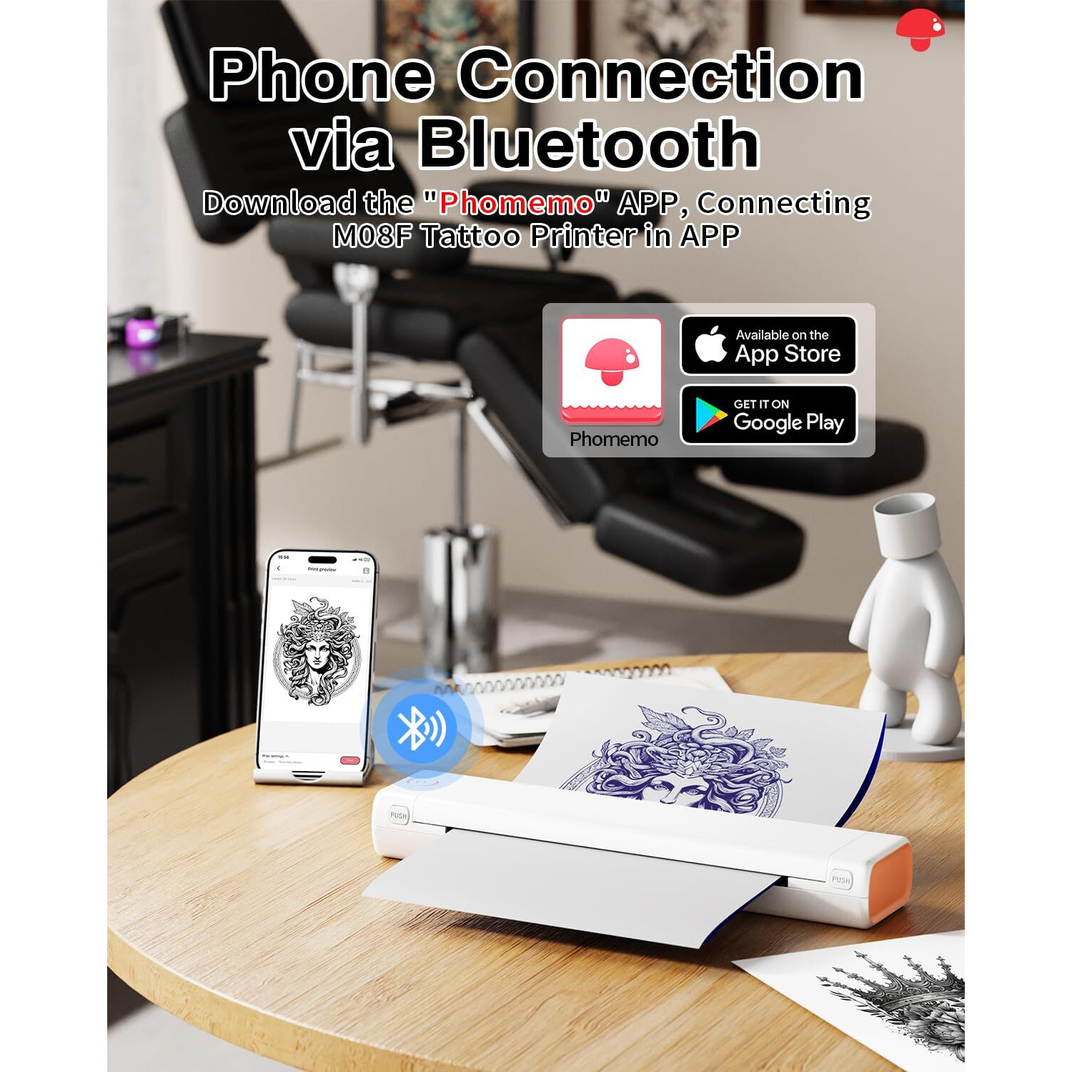 Phomemo M08F Wireless Tattoo Transfer Stencil Printer, Tattoo Transfer Thermal Copier Machine With 10Pcs Tattoo Transfer Paper, Tattoo Printer Kit For Tattoo Artists, Compatible With Smartphone & Pc