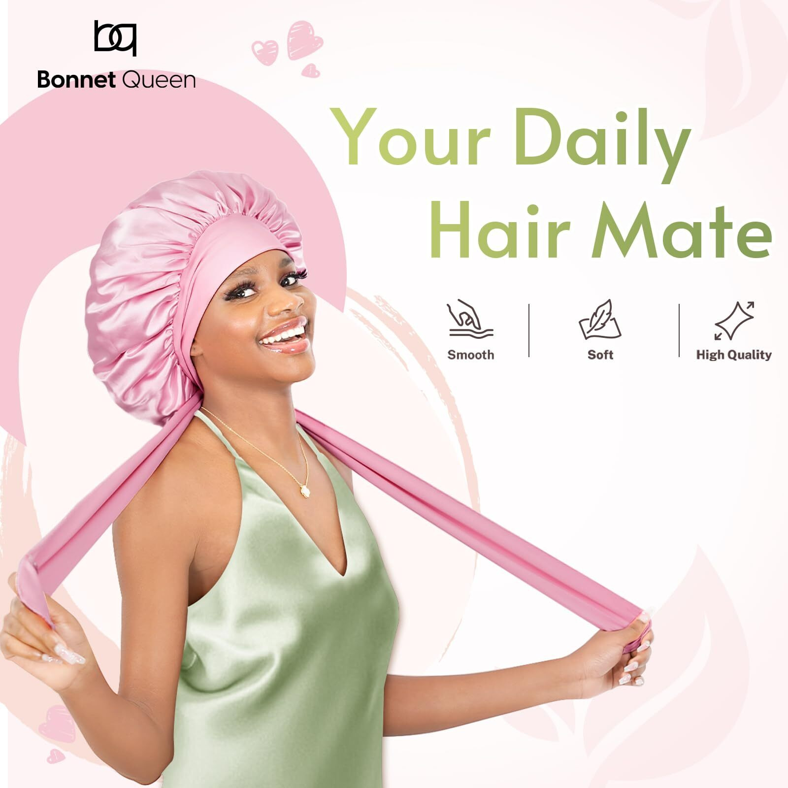 Bonnet Queen Silk Bonnet For Sleeping Satin Hair Bonnet Adjustable Bonnet Pink Bonnets Sleep Bonnet For Women Girls Night Bonnets For Natural Curly Hair