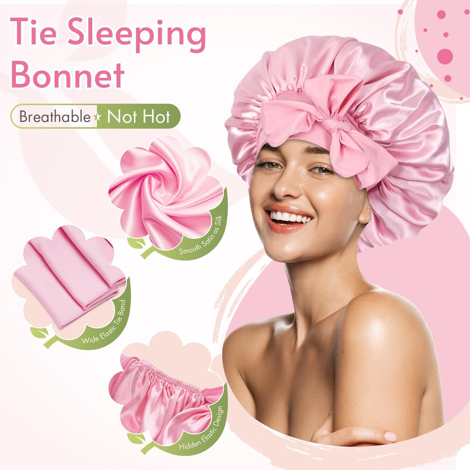 Bonnet Queen Silk Bonnet For Sleeping Satin Hair Bonnet Adjustable Bonnet Pink Bonnets Sleep Bonnet For Women Girls Night Bonnets For Natural Curly Hair