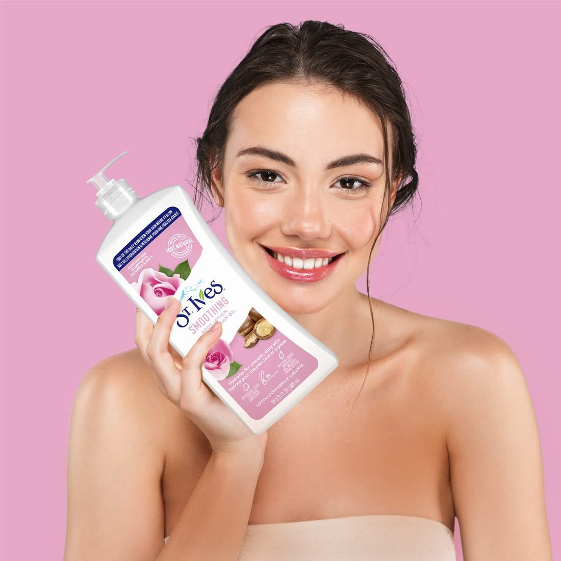 St. Ives Smoothing Hand & Body Lotion For Women With Pump, Daily Moisturizer Rose And Argan Oil For Dry Skin, Made With 100% Natural Moisturizers, 21 Fl Oz, 4 Pack