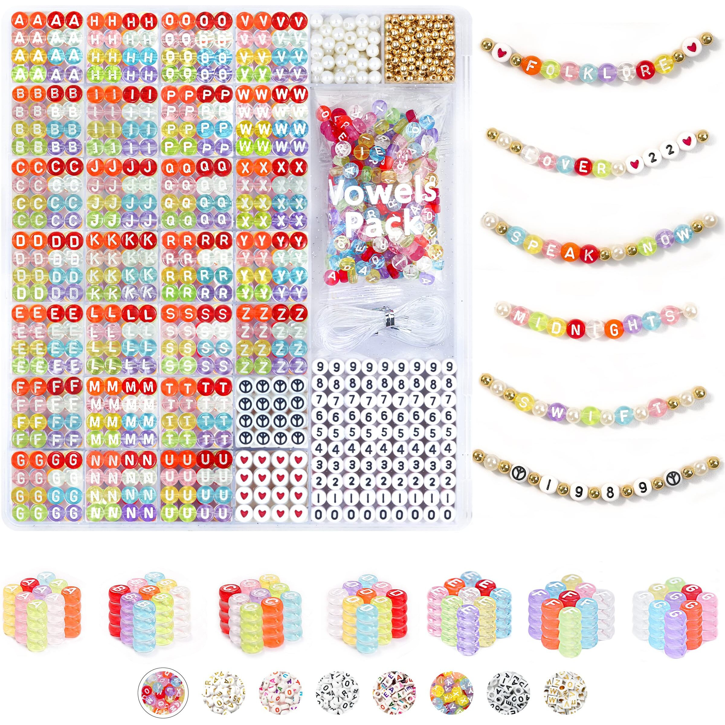 Dodobeads Alphabet Beads For Bracelets - 1650Pcs Round Acrylic Letter Beads A-Z With Extra Vowels & Number Beads And Spacer Beads - Ideal For Bracelets, Necklaces, Friendship Bracelet Kits