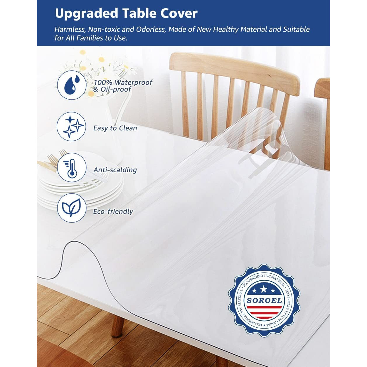 30X60 Inch Clear Plastic Desk Cover Mat Protector 1.5Mm Thick Office Desk Pad Waterproof Heat Resistance Transparent Pvc Tablecloth Vinyl Tabletop Protector For Side End Table Night Stand
