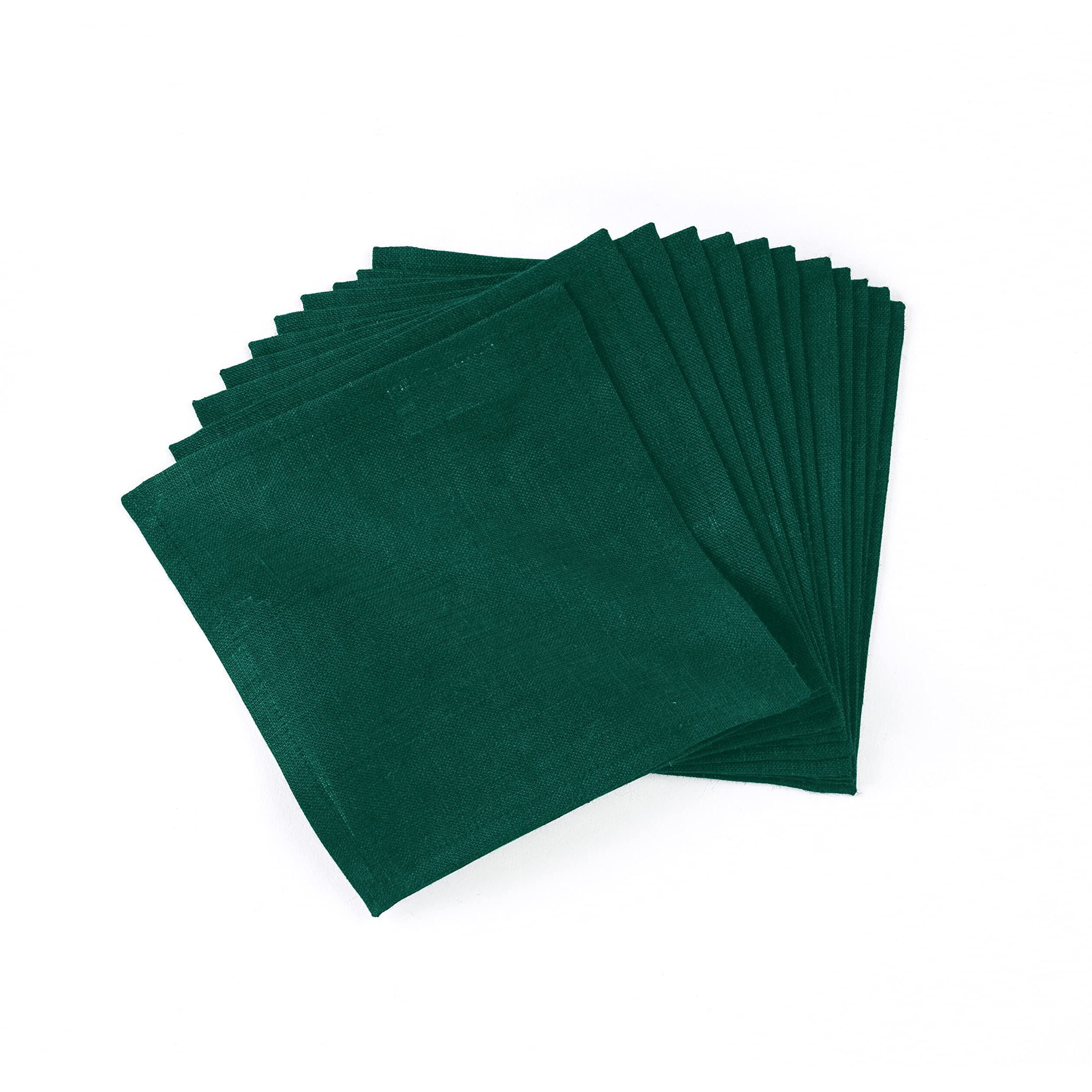 Solino Home Linen Cocktail Napkins 6 X 6 Inch - 100% Pure Linen Fabric Rainforest Green Cloth Napkins Set Of 12 - Machine Washable Beverage Cocktail Napkins - Fete