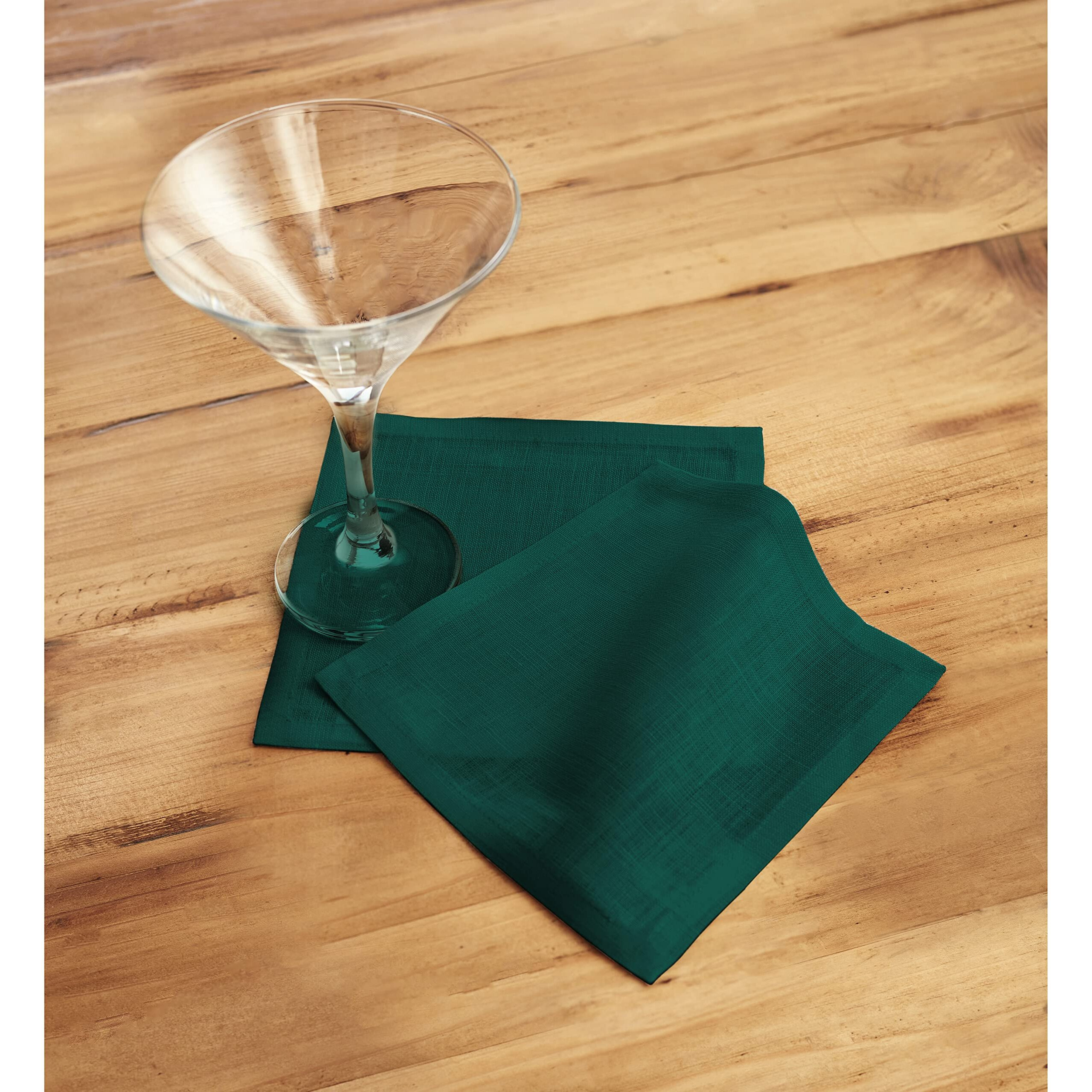 Solino Home Linen Cocktail Napkins 6 X 6 Inch - 100% Pure Linen Fabric Rainforest Green Cloth Napkins Set Of 12 - Machine Washable Beverage Cocktail Napkins - Fete