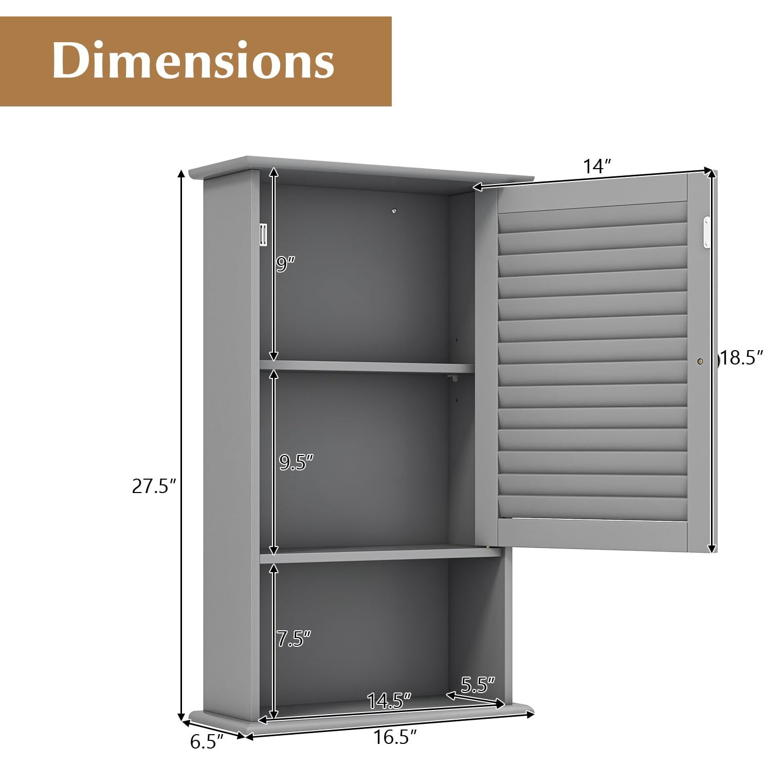 Dortala 27.5'' H Medicine Cabinet, Wall Cabinet Hanging Bathroom Storage Cabinet W/Adjustable Shelf, Grey