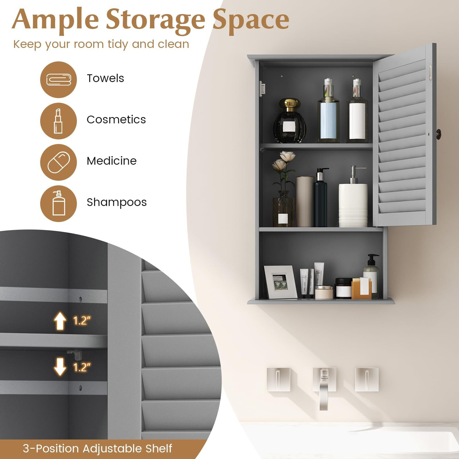 Dortala 27.5'' H Medicine Cabinet, Wall Cabinet Hanging Bathroom Storage Cabinet W/Adjustable Shelf, Grey