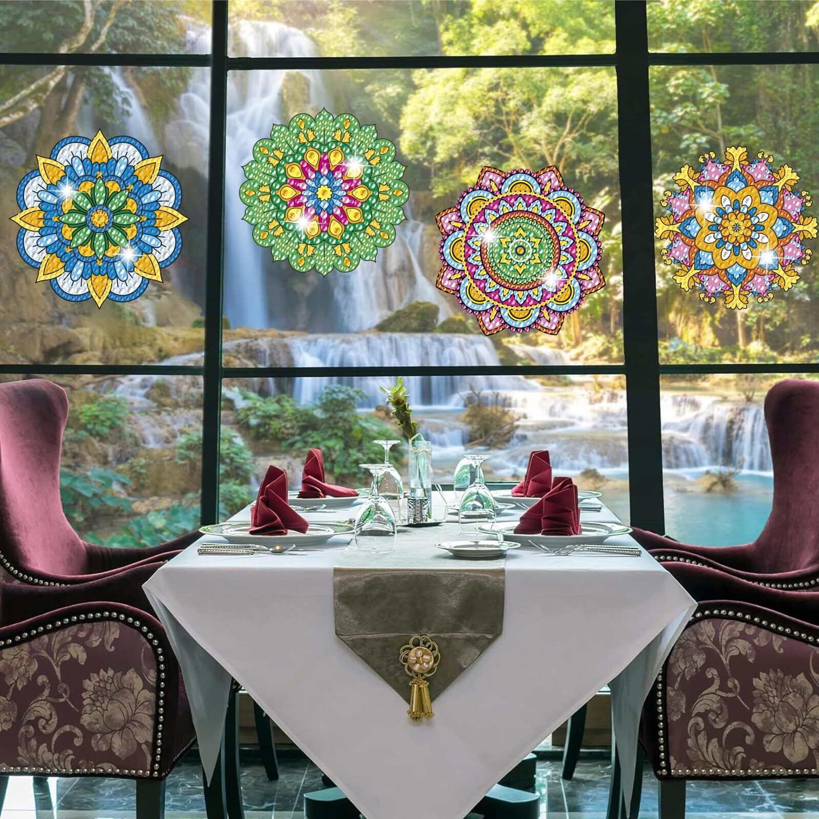 Meiest 6 Pcs Diamond Painting Kits For Suncatchers Mandala Art Stained Glass Window Clings, Mosaic Painting By Numbers,Window Film Static Clings 3D Decals,Art Craft Supplies (1)