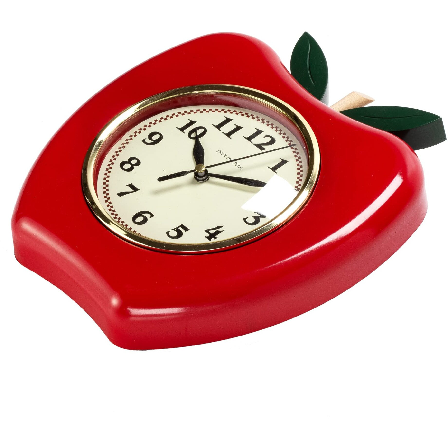 Park Madison Apple 9 Inch Quality Quartz Battery Operated 3 Dimensional Easy To Read Home/Office/Kitchen/Classroom/School Clock Classic Movement Red 13712