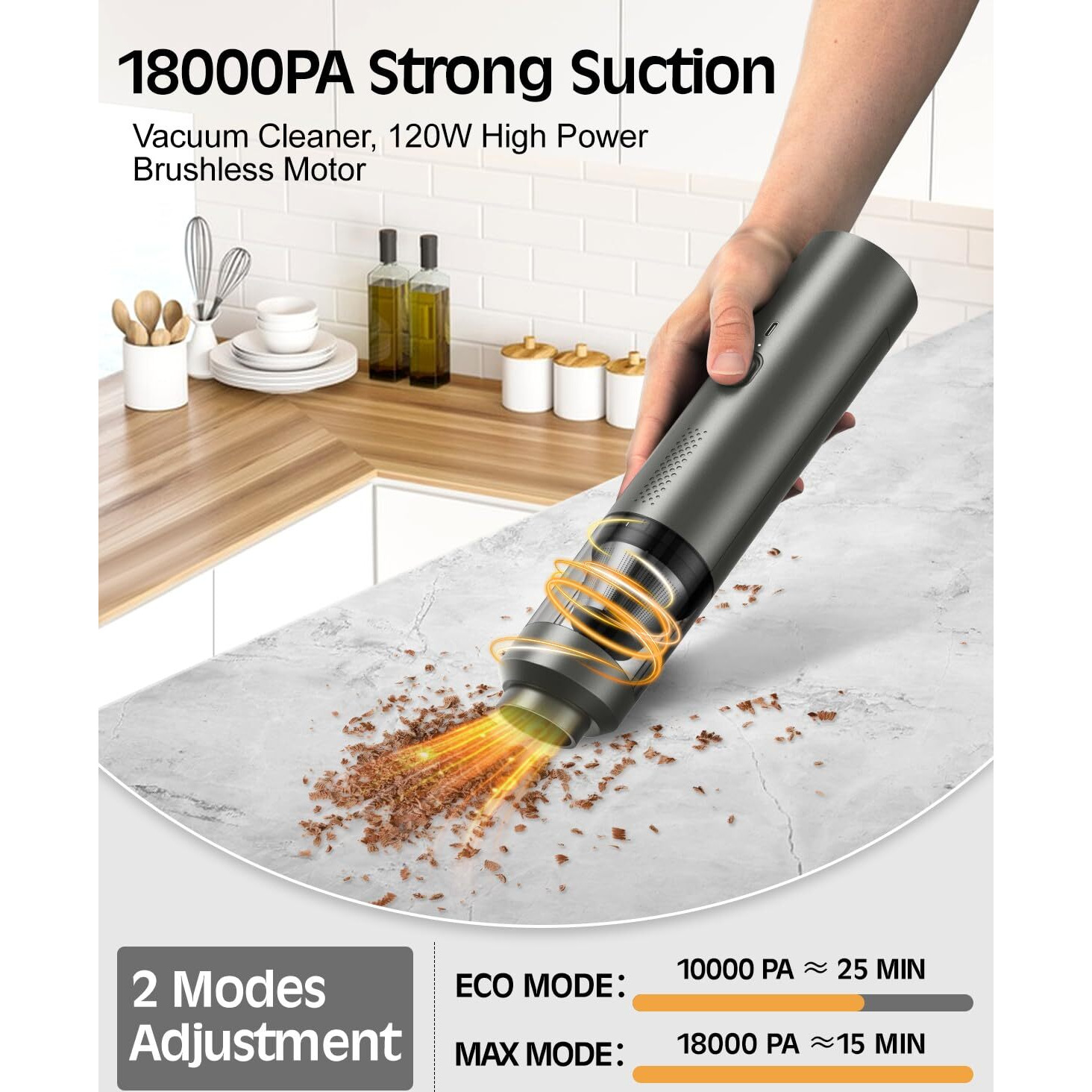 Car Vacuum Cleaner 18000Pa Handheld Vacuum Cleaner Adjustable 2 Speed Brushless Motor And 120W High-Power Vacuum Cleaner 4000Mah Portable Vacuum Clean Rused For Cleaning Cars Offices Pets Families