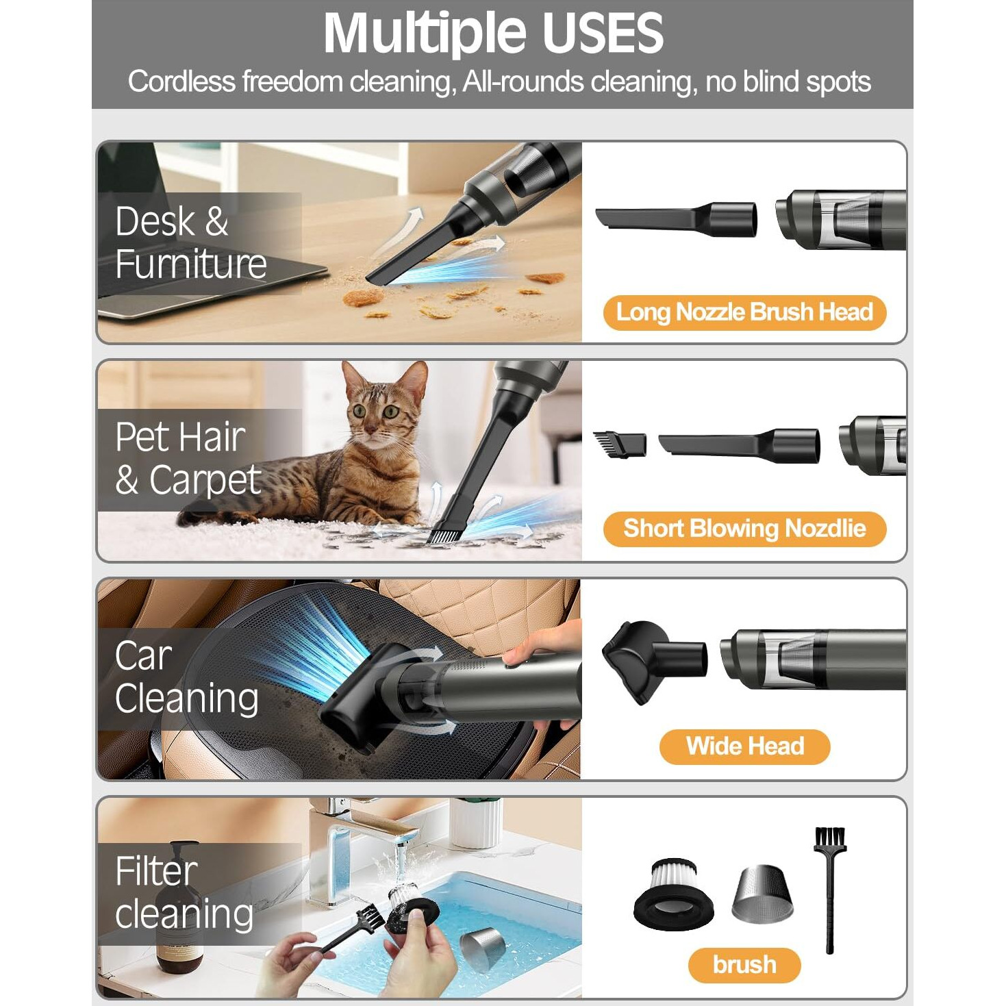 Car Vacuum Cleaner 18000Pa Handheld Vacuum Cleaner Adjustable 2 Speed Brushless Motor And 120W High-Power Vacuum Cleaner 4000Mah Portable Vacuum Clean Rused For Cleaning Cars Offices Pets Families