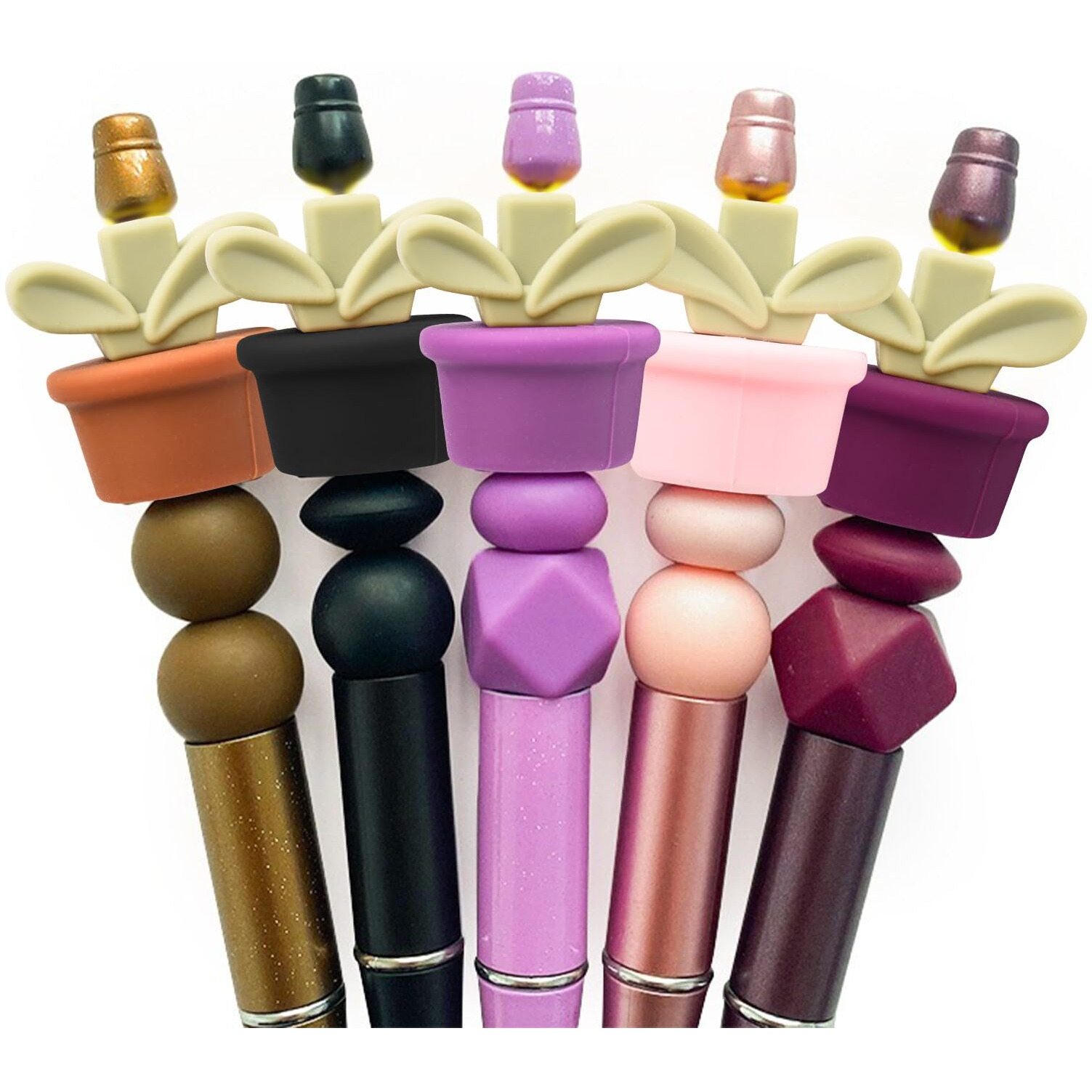 Urroma 3D Flower Pot Light Green Grass Silicone Beads, 10Pcs Silicone Focal Loose Beads Grass Silicone Beads For Craft Bracelet Necklace Lanyard Key Chains Making